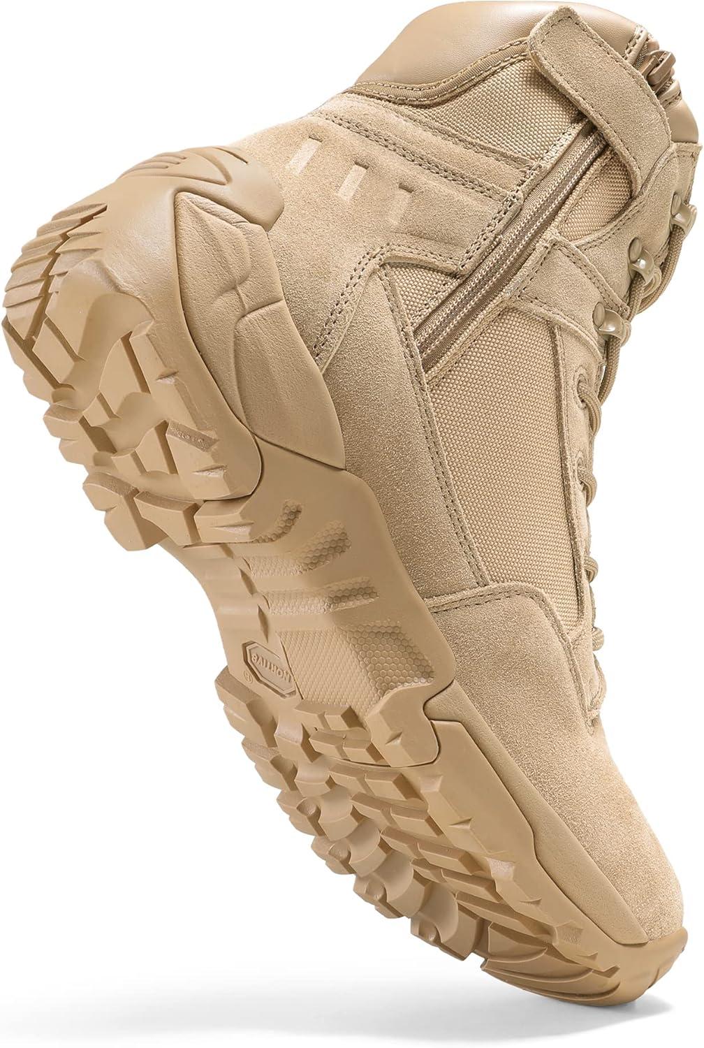 imageNORTIV 8 Mens Military Tactical Work Boots Side Zipper Leather Motorcycle Combat Boots Trooper68 InchesSand