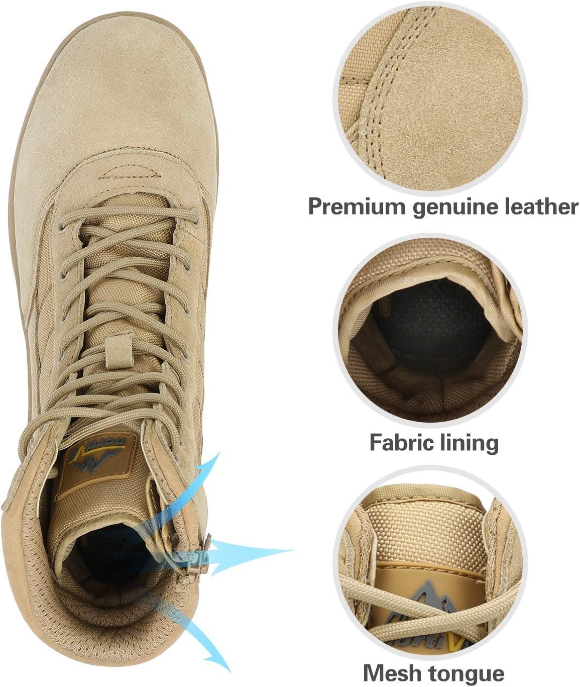 imageNORTIV 8 Mens Military Tactical Work Boots Side Zipper Leather Motorcycle Combat Boots Trooper68 InchesSand8 Inches