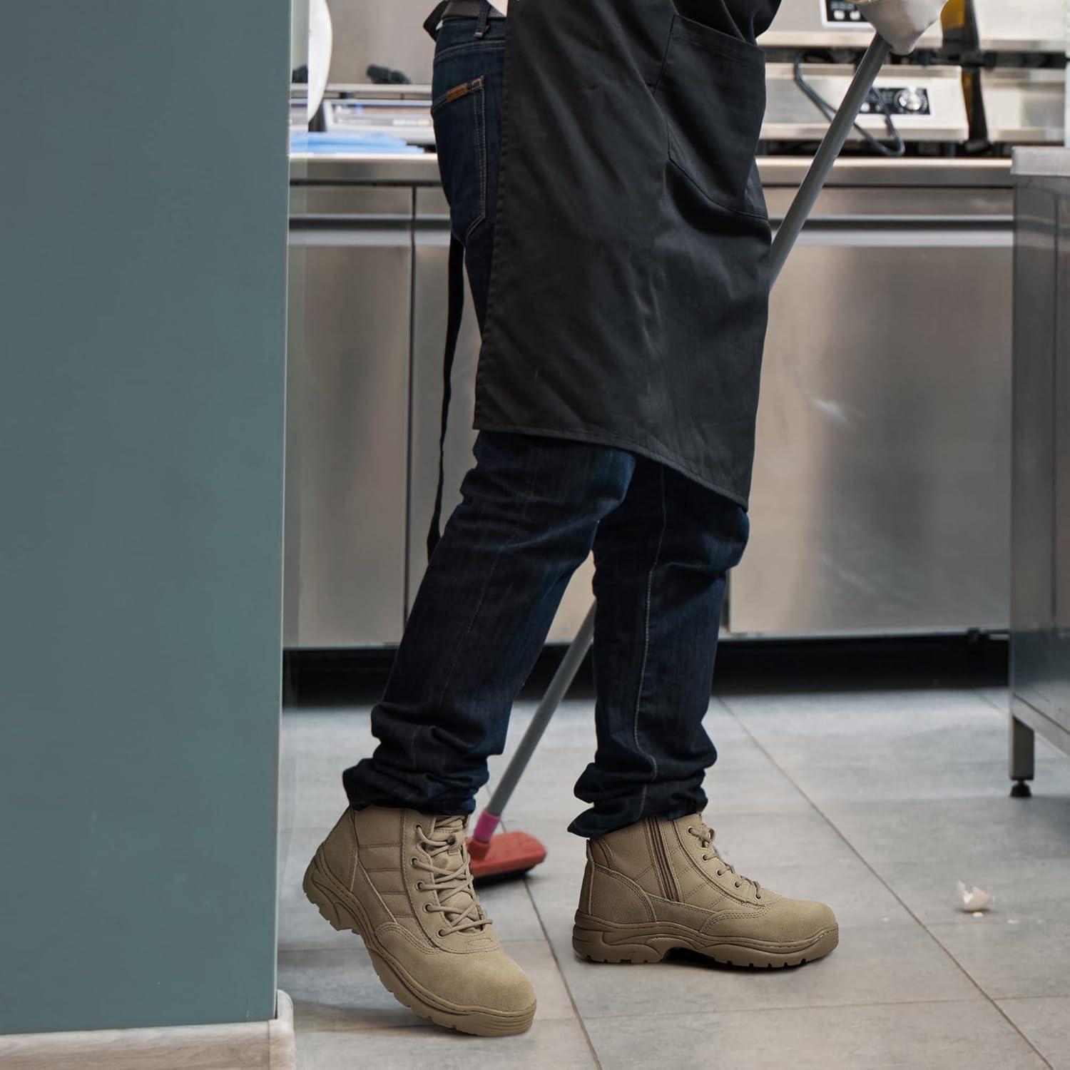 imageNORTIV 8 Mens Military Tactical Work Boots Side Zipper Leather Motorcycle Combat Boots Trooper68 InchesSand8 Inches