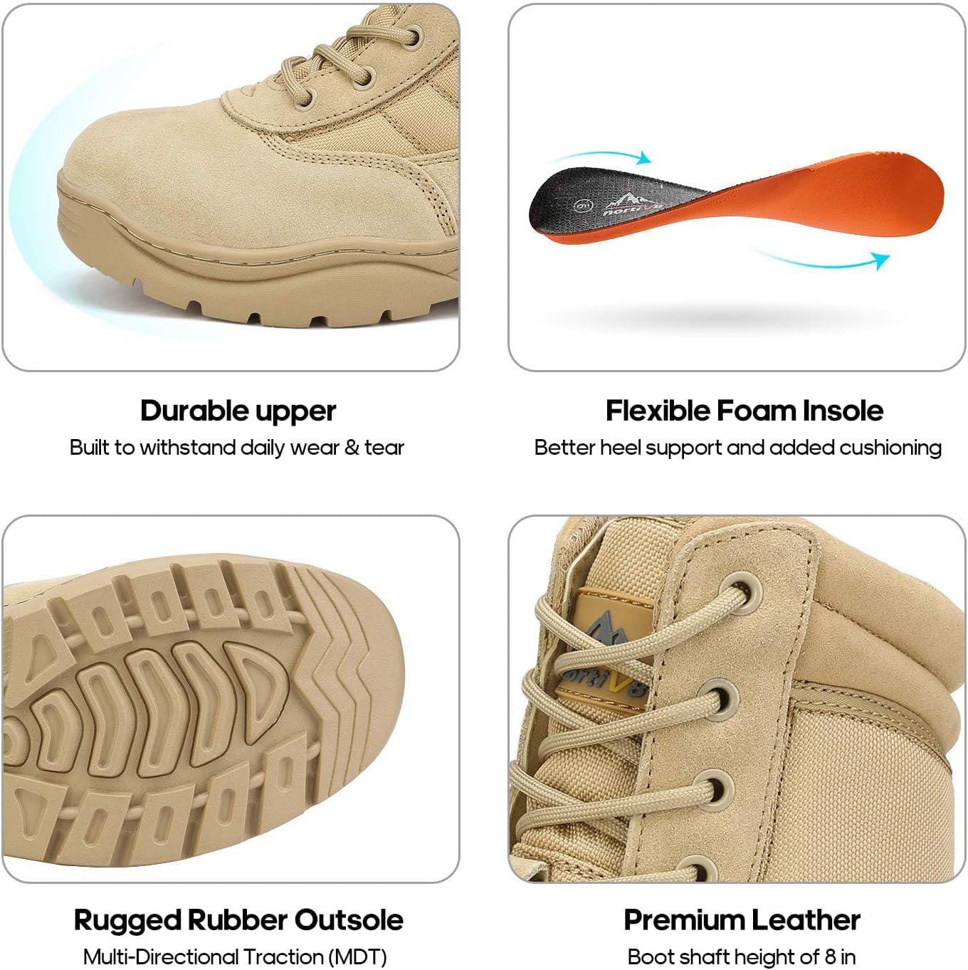 imageNORTIV 8 Mens Military Tactical Work Boots Side Zipper Leather Motorcycle Combat Boots Trooper68 InchesSand8 Inches