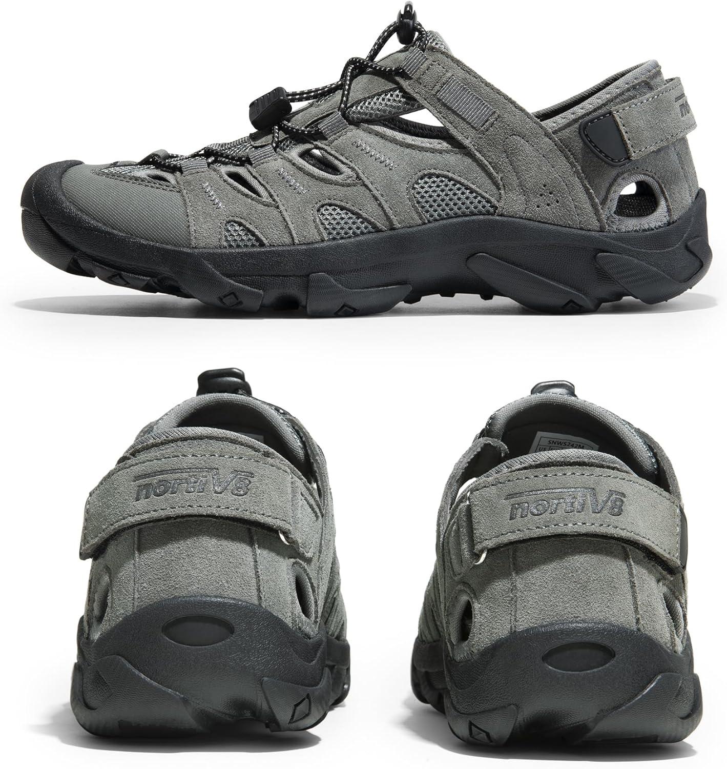 imageNORTIV 8 Mens Sandals Closed Toe Athletic Hiking Sport Lightweight Walking Leather Sandals for Men SNWS242M GreyBlack Size 13