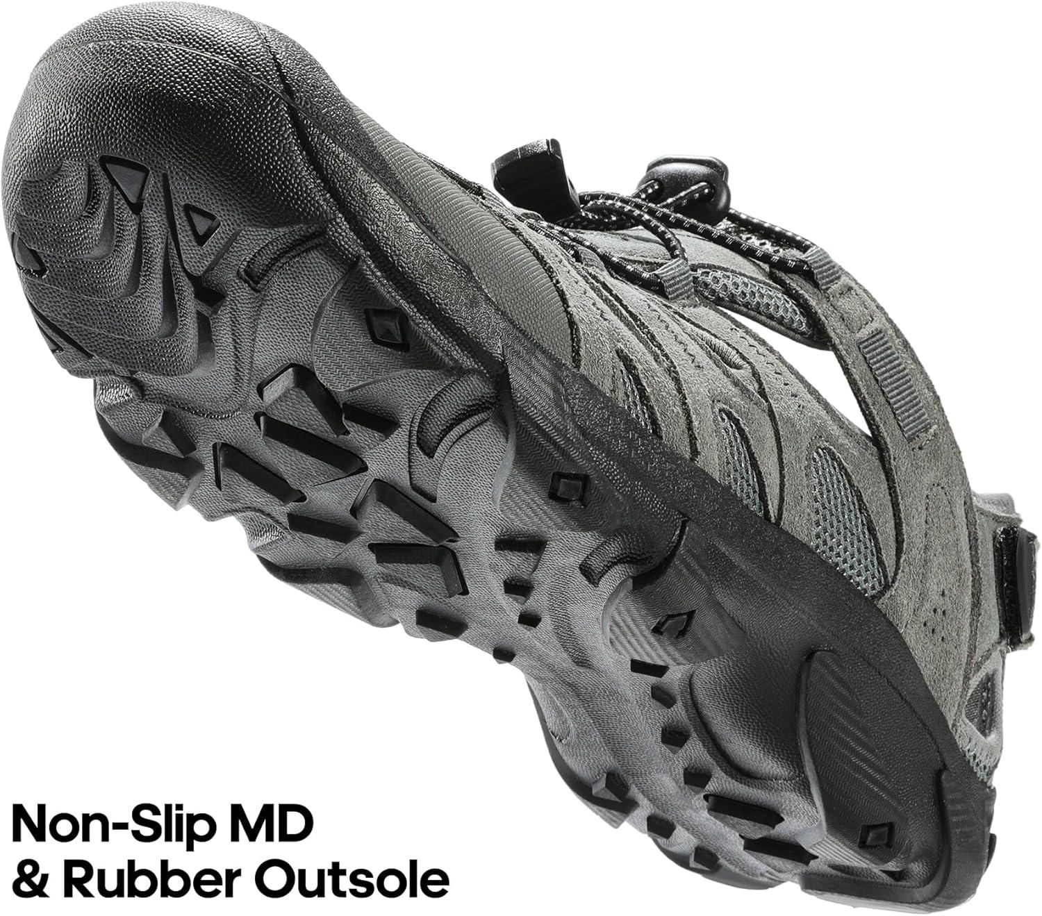 imageNORTIV 8 Mens Sandals Closed Toe Athletic Hiking Sport Lightweight Walking Leather Sandals for Men SNWS242M GreyBlack Size 13