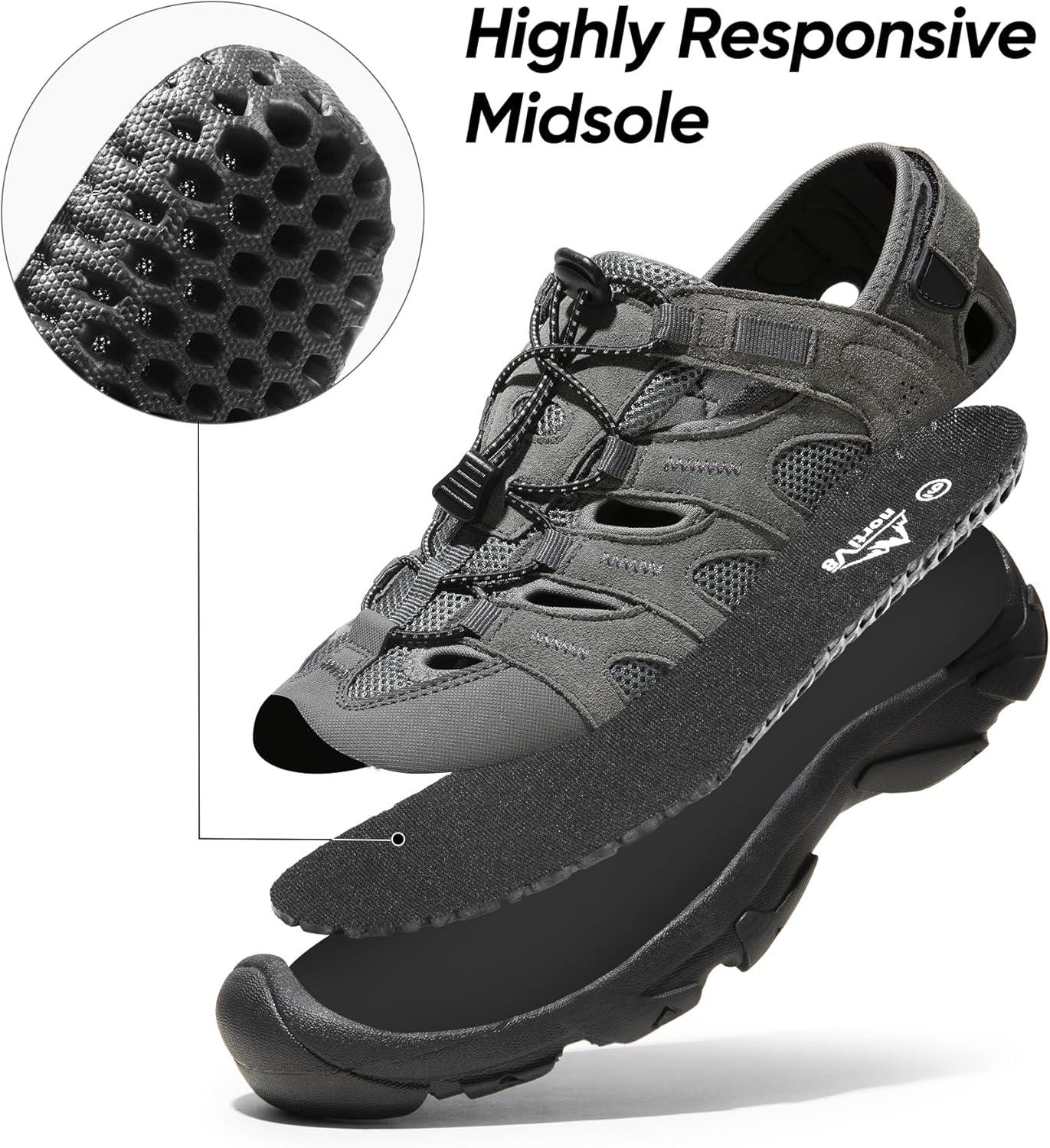 imageNORTIV 8 Mens Sandals Closed Toe Athletic Hiking Sport Lightweight Walking Leather Sandals for Men SNWS242M GreyBlack Size 13