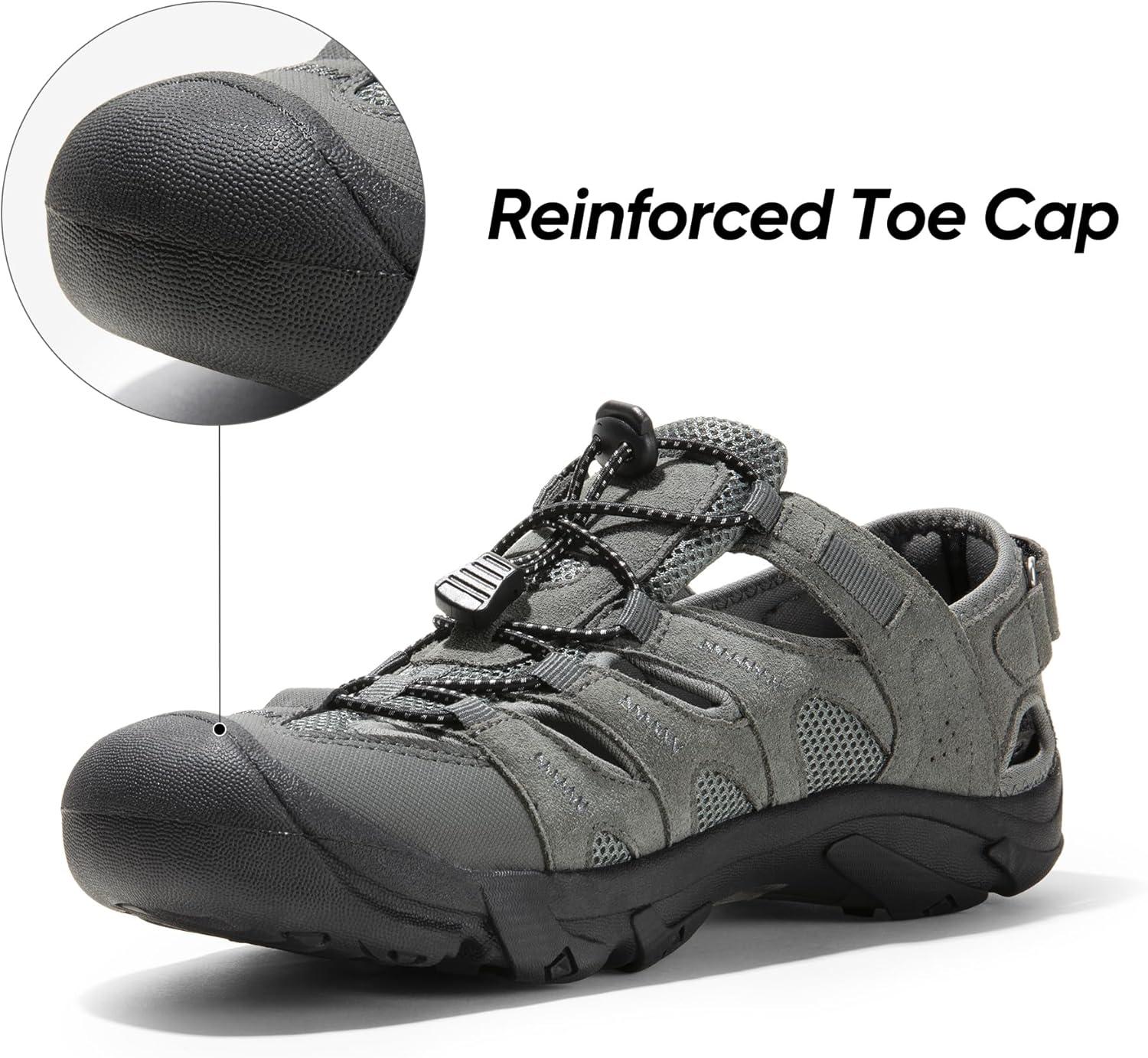 imageNORTIV 8 Mens Sandals Closed Toe Athletic Hiking Sport Lightweight Walking Leather Sandals for Men SNWS242M GreyBlack Size 13