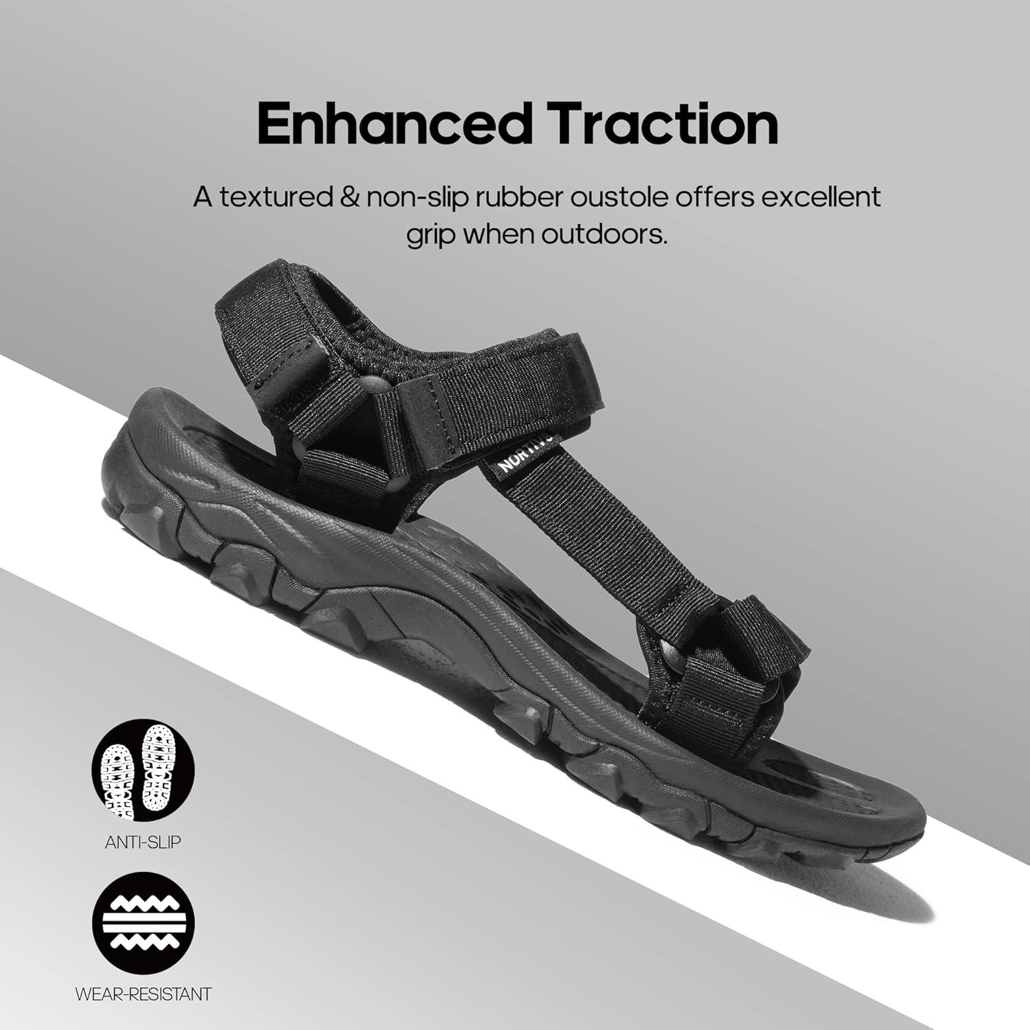 imageNORTIV 8 Mens Sandals Hiking Sports Lightweight Summer Water Arch Support River Open Toe Athletic Trail Outdoor Walking Sandals LongdoBlack Monochrome