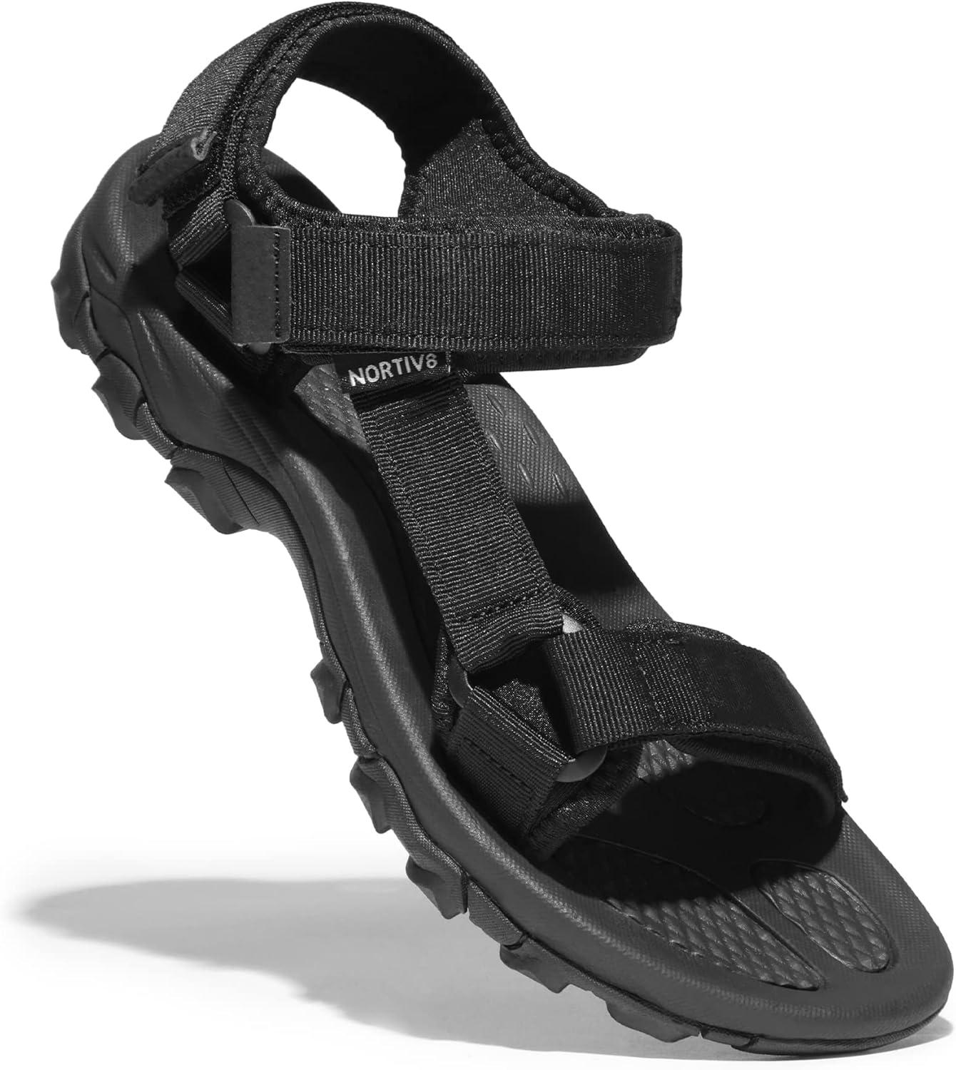 imageNORTIV 8 Mens Sandals Hiking Sports Lightweight Summer Water Arch Support River Open Toe Athletic Trail Outdoor Walking Sandals LongdoBlack Monochrome