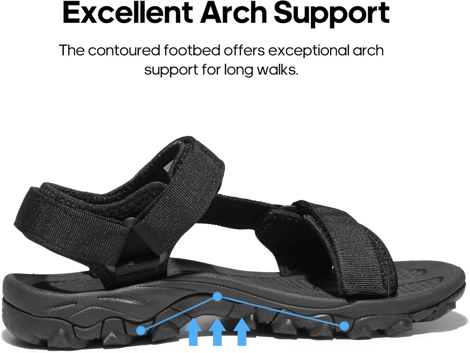 imageNORTIV 8 Mens Sandals Hiking Sports Lightweight Summer Water Arch Support River Open Toe Athletic Trail Outdoor Walking Sandals LongdoBlack Monochrome