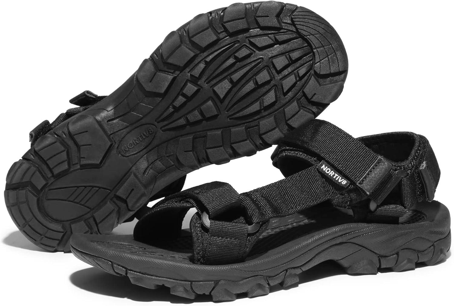 imageNORTIV 8 Mens Sandals Hiking Sports Lightweight Summer Water Arch Support River Open Toe Athletic Trail Outdoor Walking Sandals LongdoBlack Monochrome