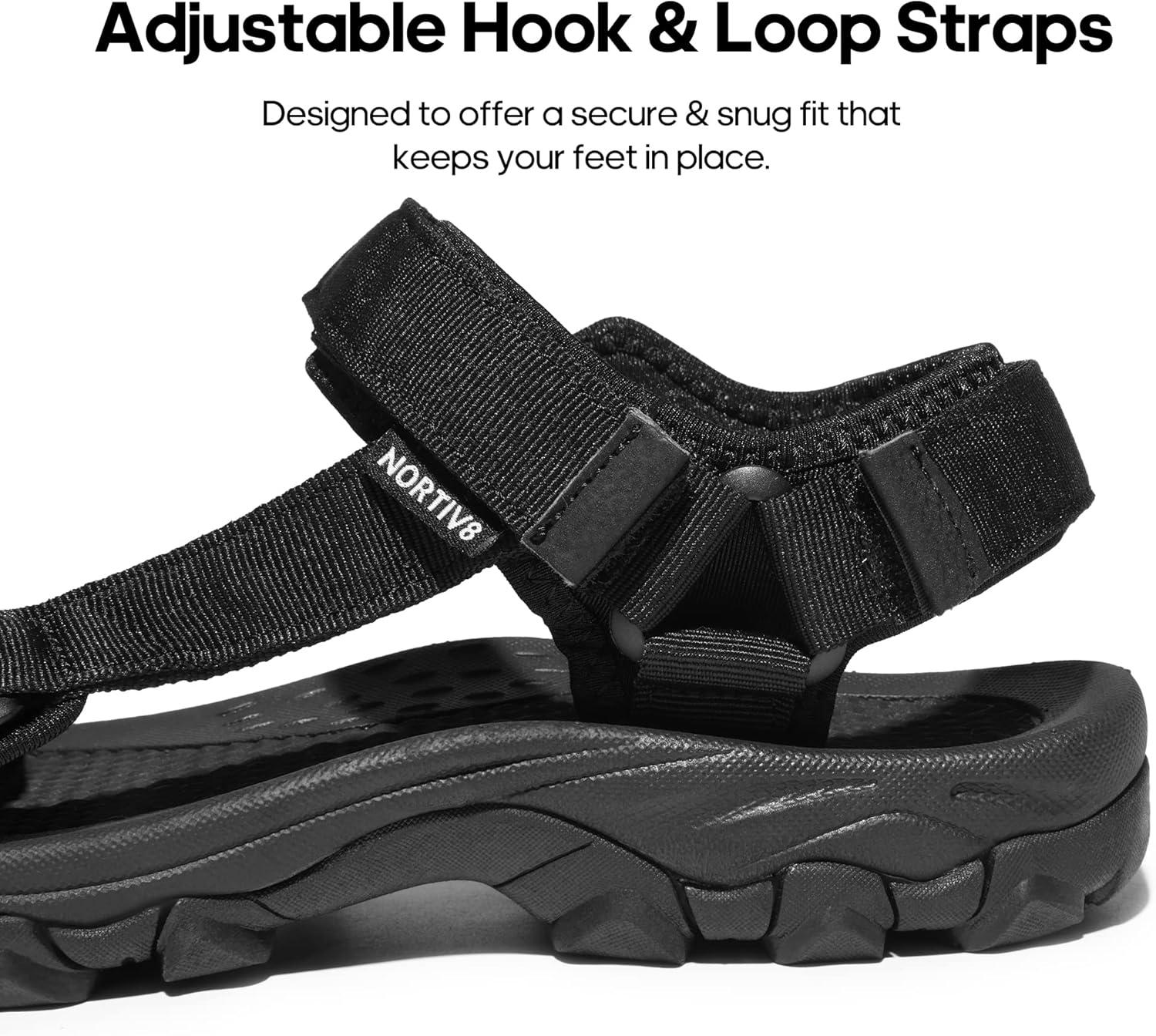 imageNORTIV 8 Mens Sandals Hiking Sports Lightweight Summer Water Arch Support River Open Toe Athletic Trail Outdoor Walking Sandals LongdoBlack Monochrome
