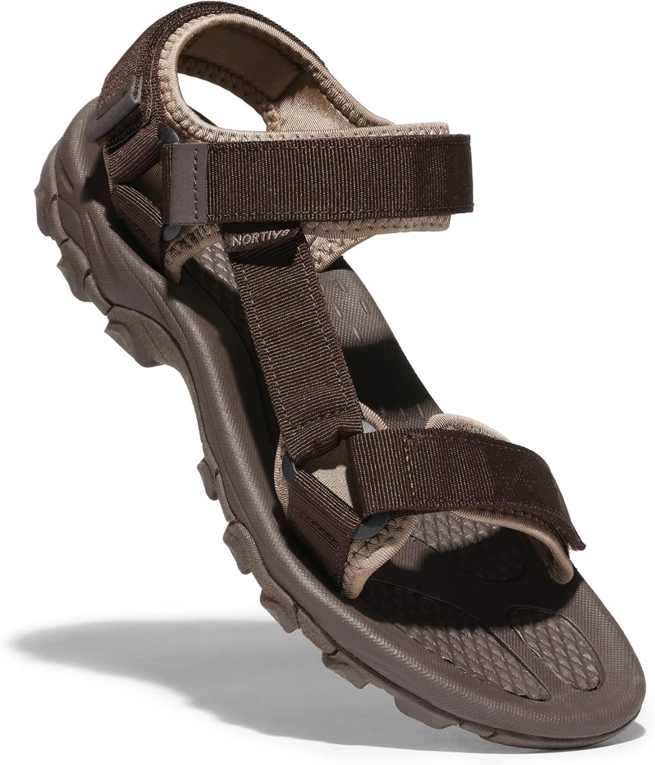 imageNORTIV 8 Mens Sandals Hiking Sports Lightweight Summer Water Arch Support River Open Toe Athletic Trail Outdoor Walking Sandals LongdoBrown