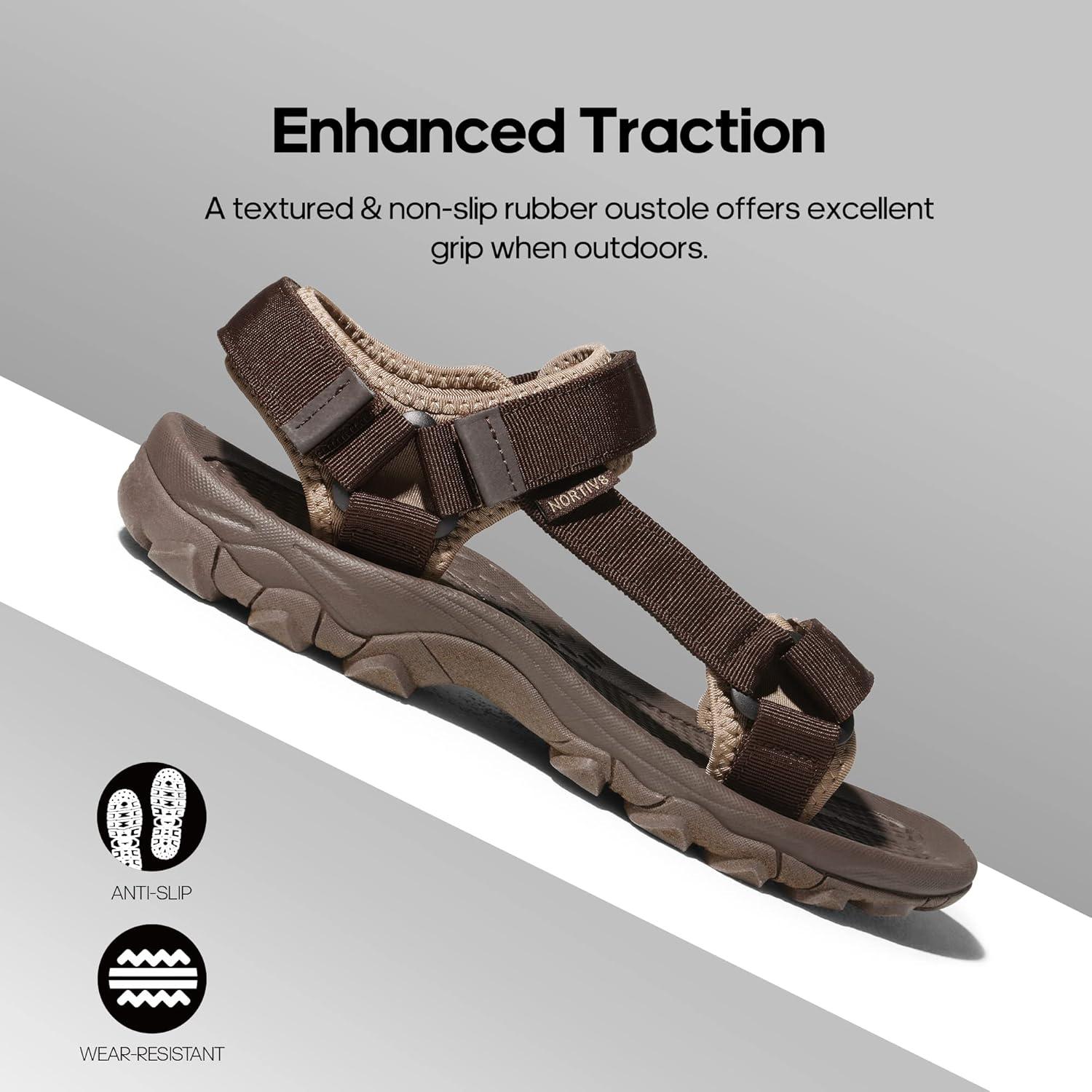imageNORTIV 8 Mens Sandals Hiking Sports Lightweight Summer Water Arch Support River Open Toe Athletic Trail Outdoor Walking Sandals LongdoBrown