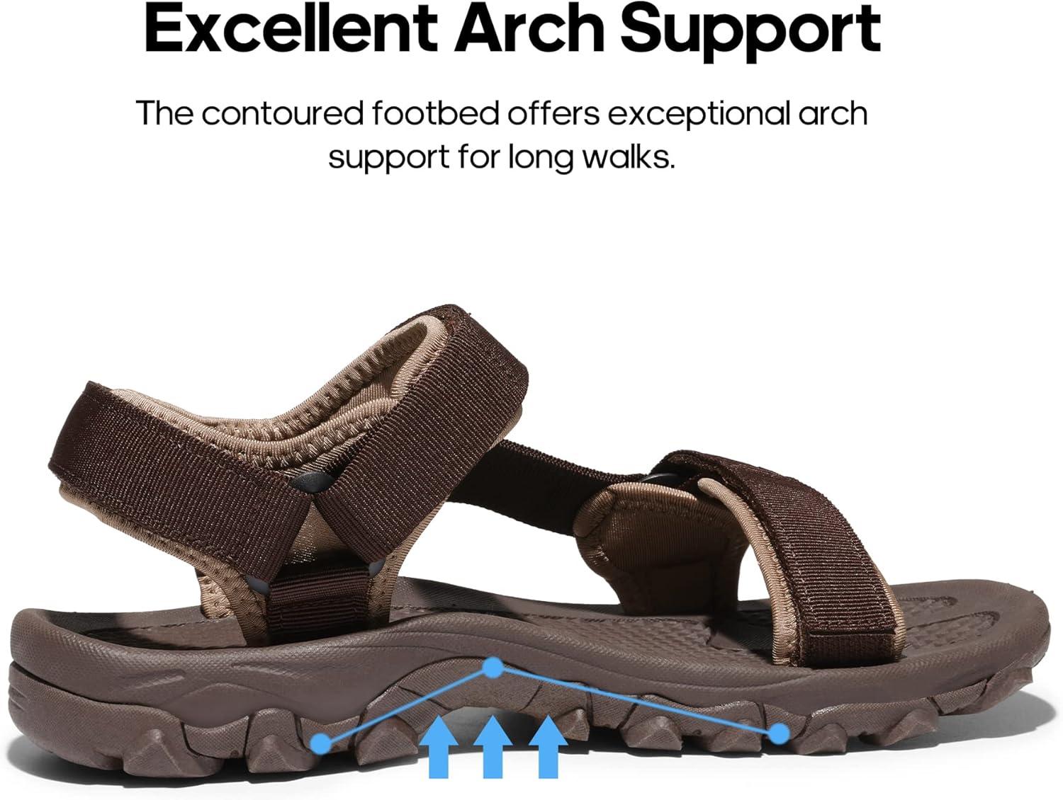 imageNORTIV 8 Mens Sandals Hiking Sports Lightweight Summer Water Arch Support River Open Toe Athletic Trail Outdoor Walking Sandals LongdoBrown