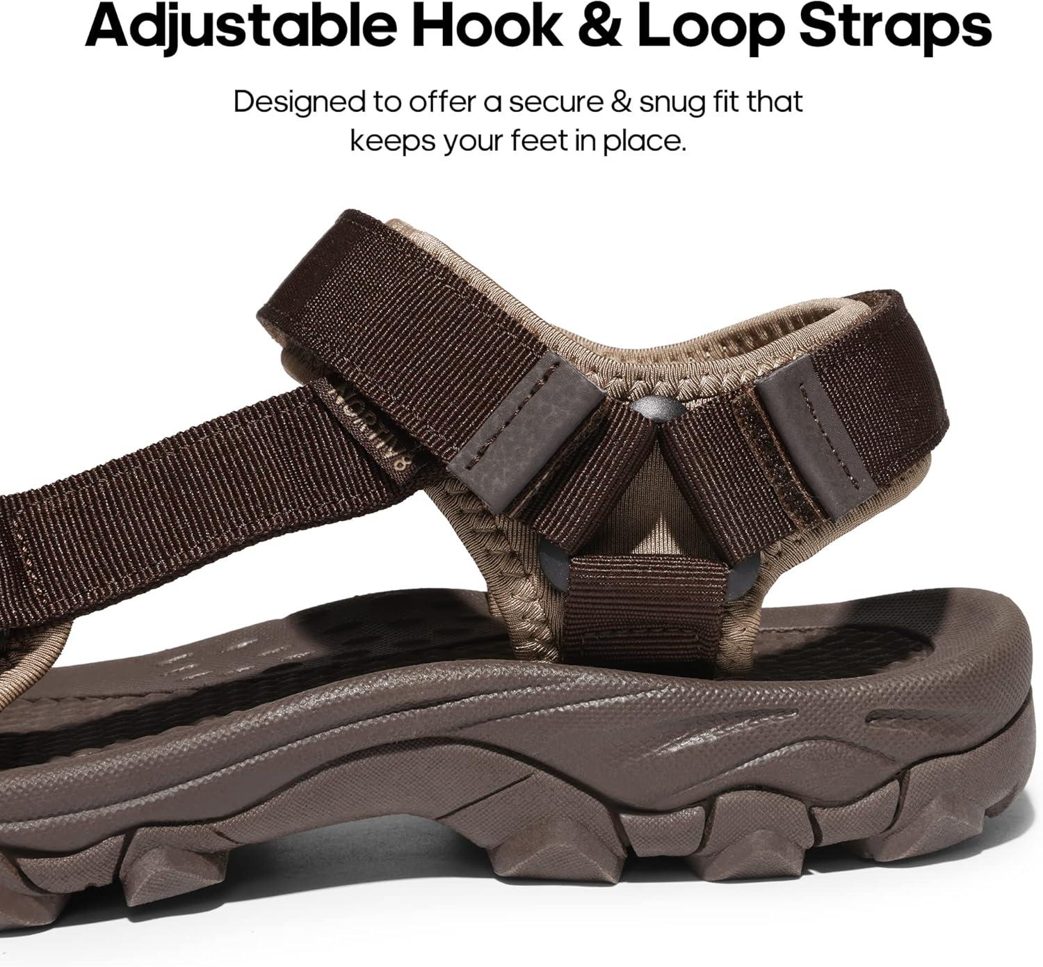 imageNORTIV 8 Mens Sandals Hiking Sports Lightweight Summer Water Arch Support River Open Toe Athletic Trail Outdoor Walking Sandals LongdoBrown