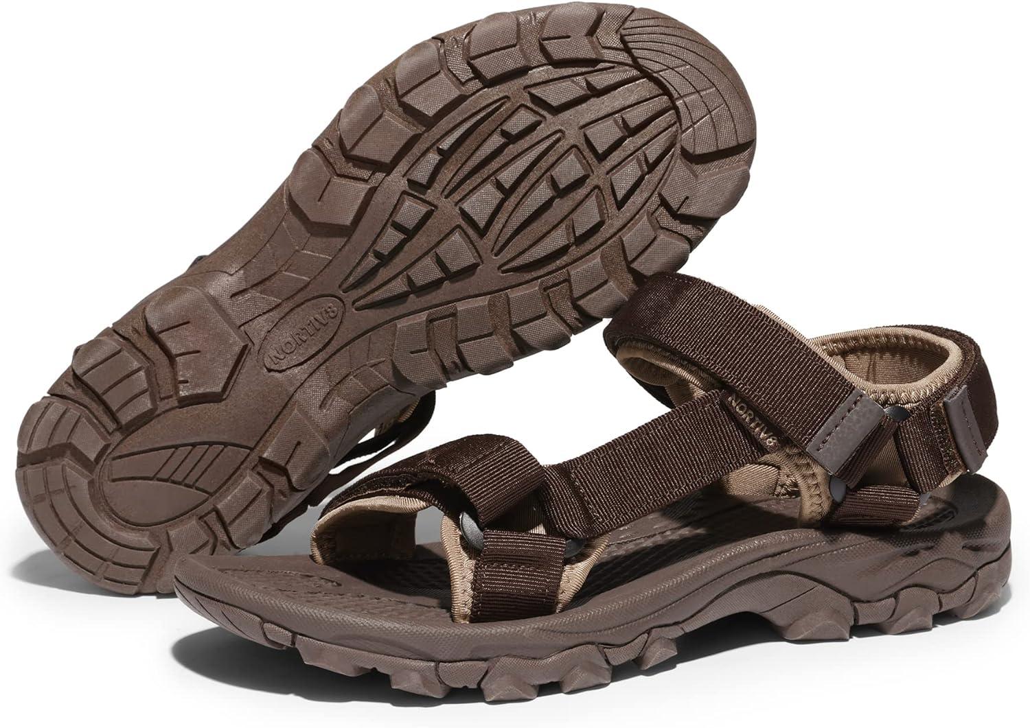 imageNORTIV 8 Mens Sandals Hiking Sports Lightweight Summer Water Arch Support River Open Toe Athletic Trail Outdoor Walking Sandals LongdoBrown