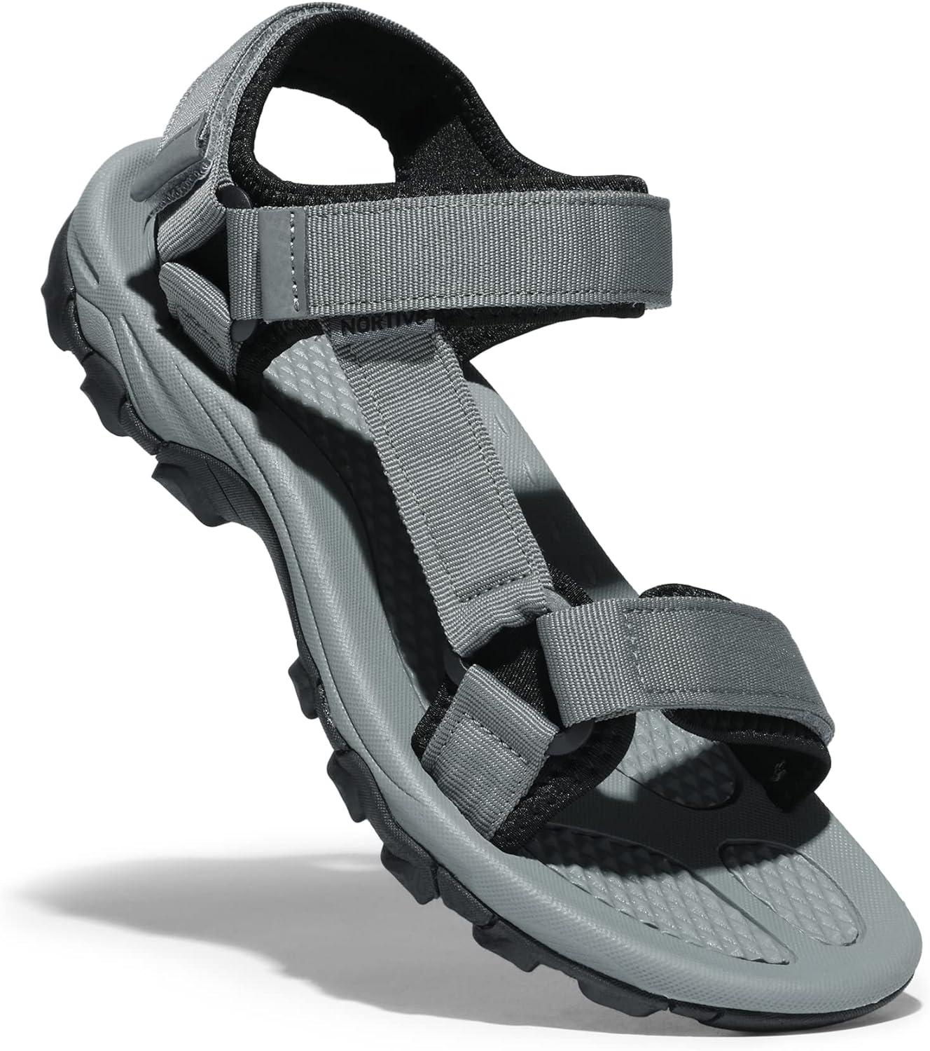 imageNORTIV 8 Mens Sandals Hiking Sports Lightweight Summer Water Arch Support River Open Toe Athletic Trail Outdoor Walking Sandals LongdoDarkGreyBlack