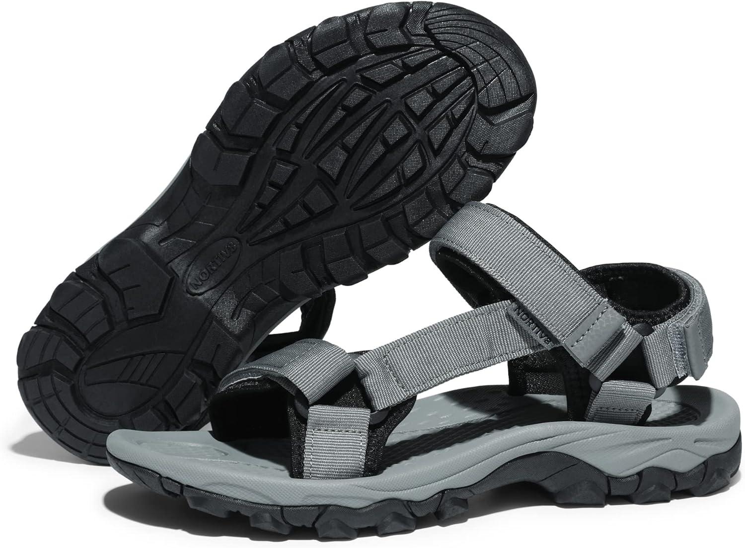 imageNORTIV 8 Mens Sandals Hiking Sports Lightweight Summer Water Arch Support River Open Toe Athletic Trail Outdoor Walking Sandals LongdoDarkGreyBlack