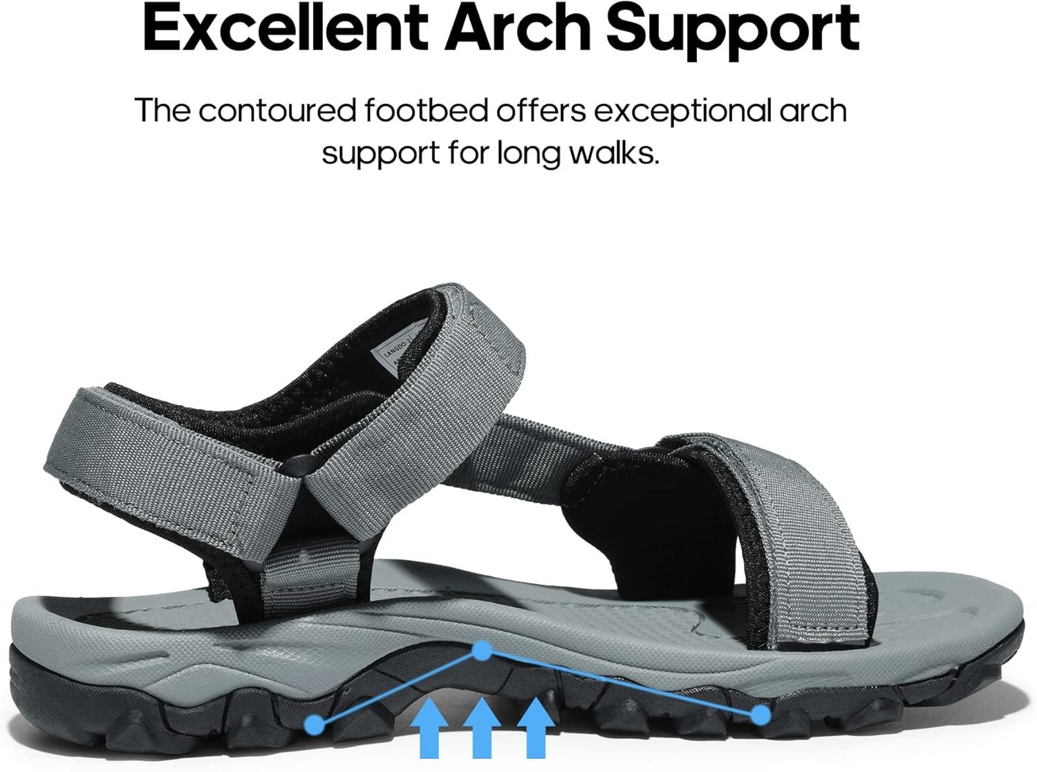 imageNORTIV 8 Mens Sandals Hiking Sports Lightweight Summer Water Arch Support River Open Toe Athletic Trail Outdoor Walking Sandals LongdoDarkGreyBlack