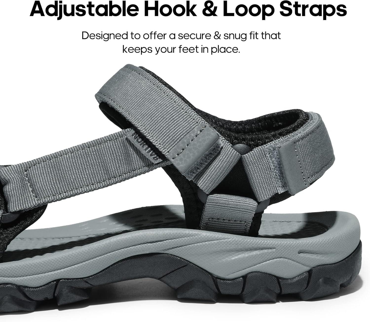 imageNORTIV 8 Mens Sandals Hiking Sports Lightweight Summer Water Arch Support River Open Toe Athletic Trail Outdoor Walking Sandals LongdoDarkGreyBlack