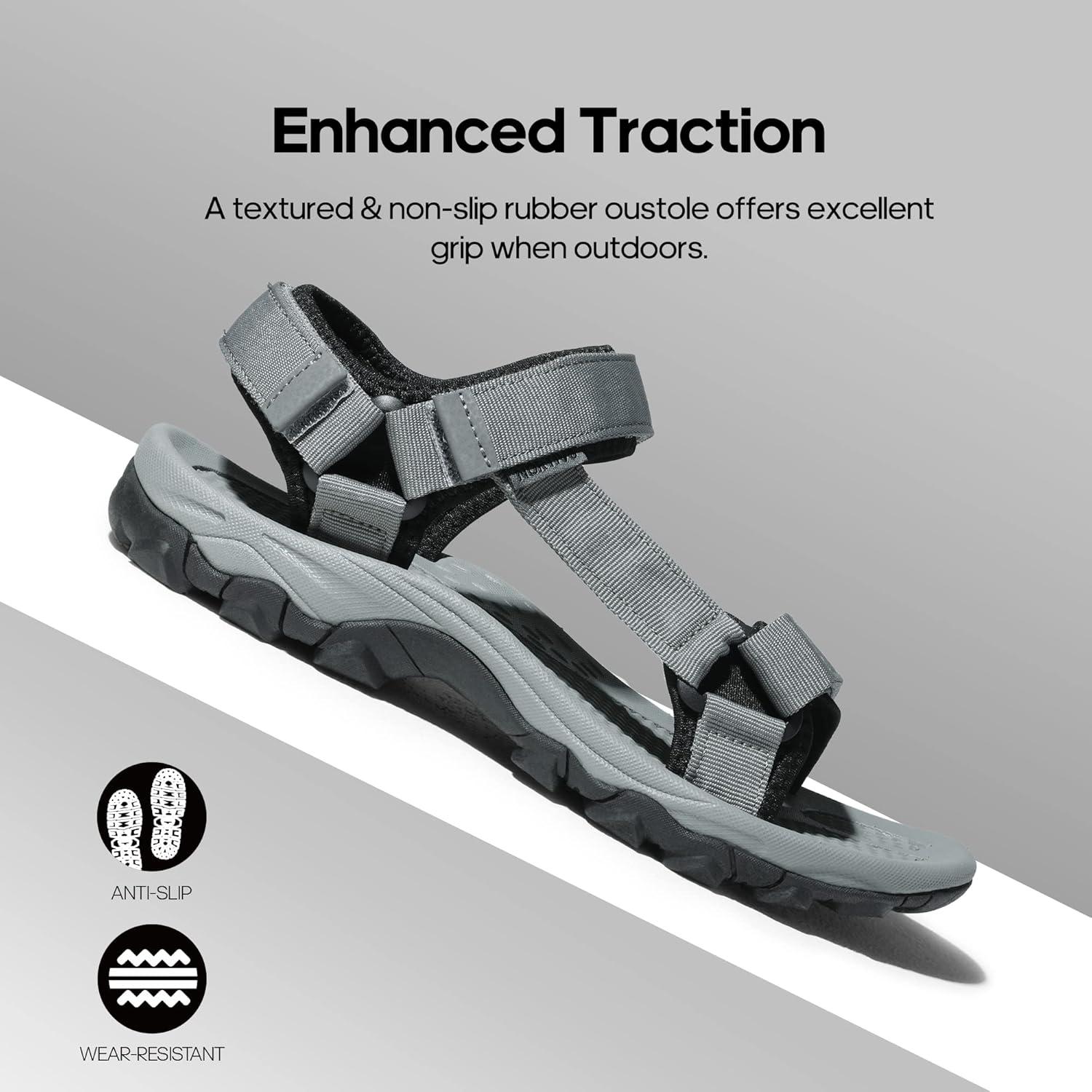 imageNORTIV 8 Mens Sandals Hiking Sports Lightweight Summer Water Arch Support River Open Toe Athletic Trail Outdoor Walking Sandals LongdoDarkGreyBlack