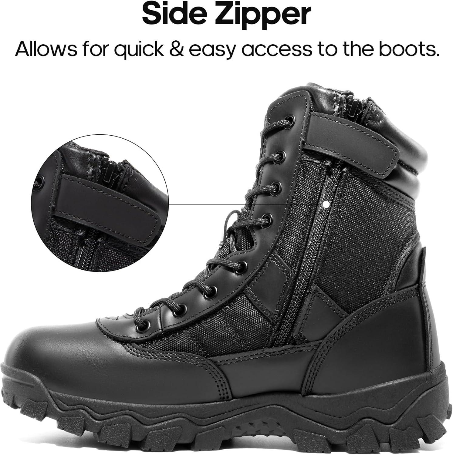 imageNORTIV 8 Mens Tactical Military Work Boots Side Zipper Outdoor Motorcycle Combat Boots 8 Inches 20 TrooperproBlack