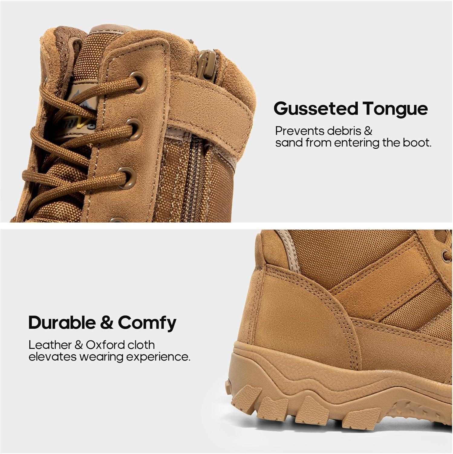 imageNORTIV 8 Mens Tactical Military Work Boots Side Zipper Outdoor Motorcycle Combat Boots 8 Inches 20 TrooperproCoyote
