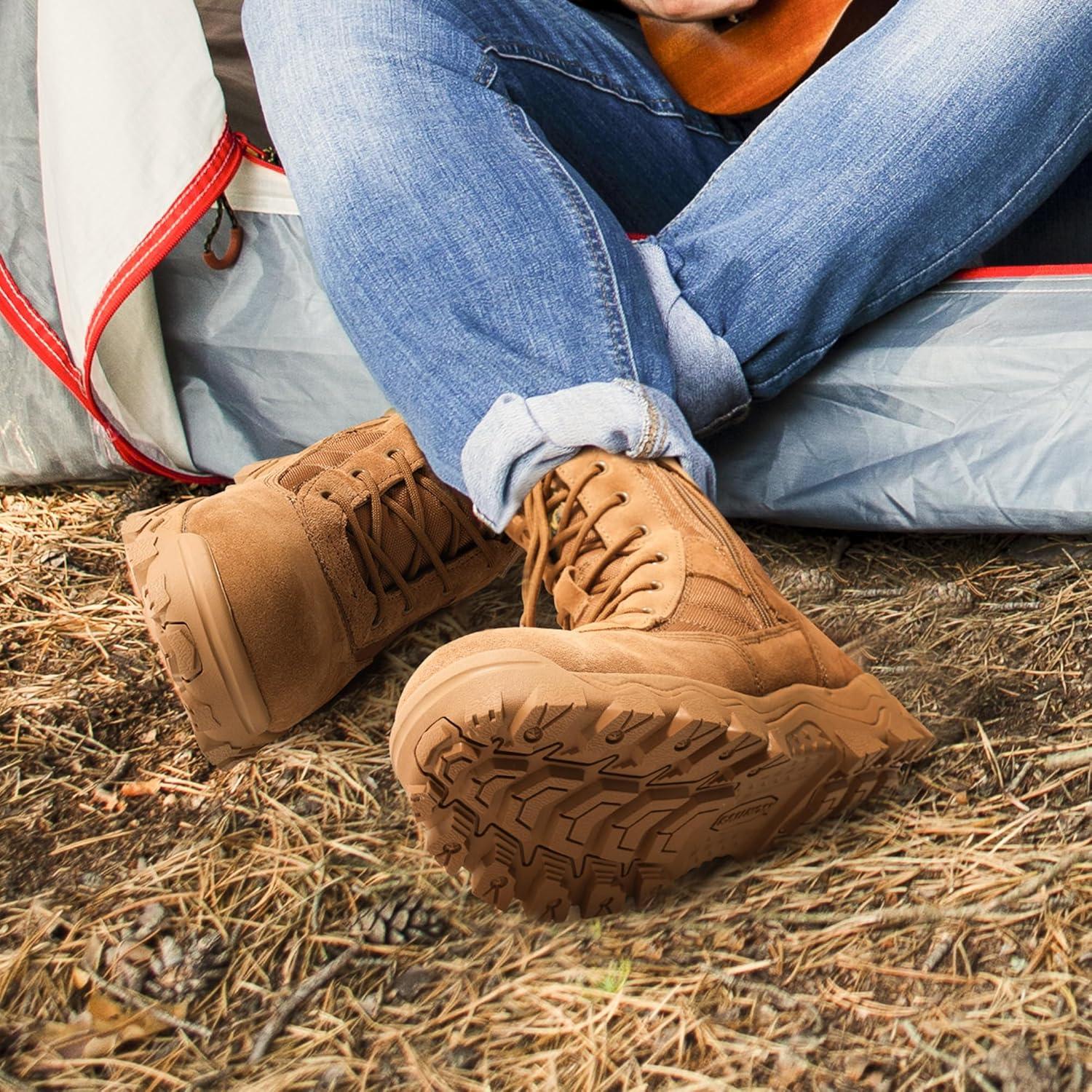 imageNORTIV 8 Mens Tactical Military Work Boots Side Zipper Outdoor Motorcycle Combat Boots 8 Inches 20 TrooperproCoyote