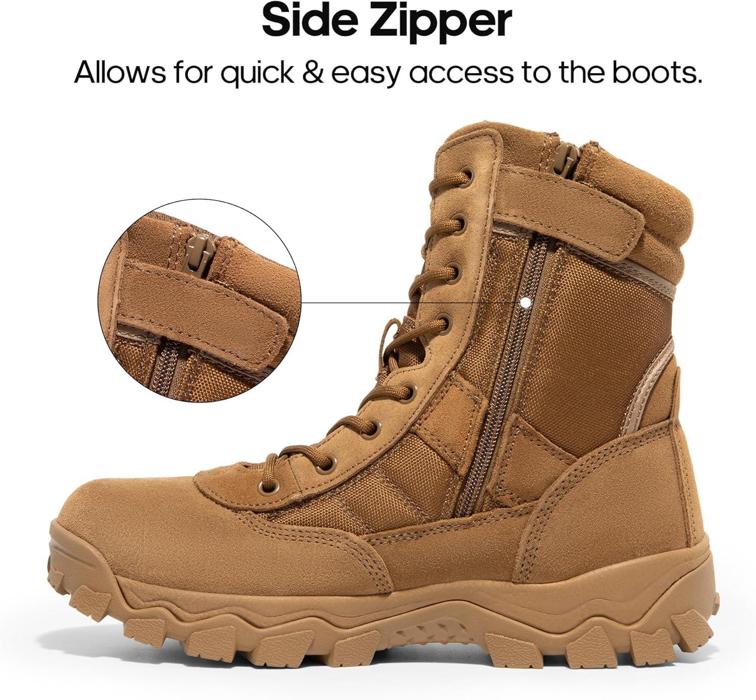 imageNORTIV 8 Mens Tactical Military Work Boots Side Zipper Outdoor Motorcycle Combat Boots 8 Inches 20 TrooperproCoyote