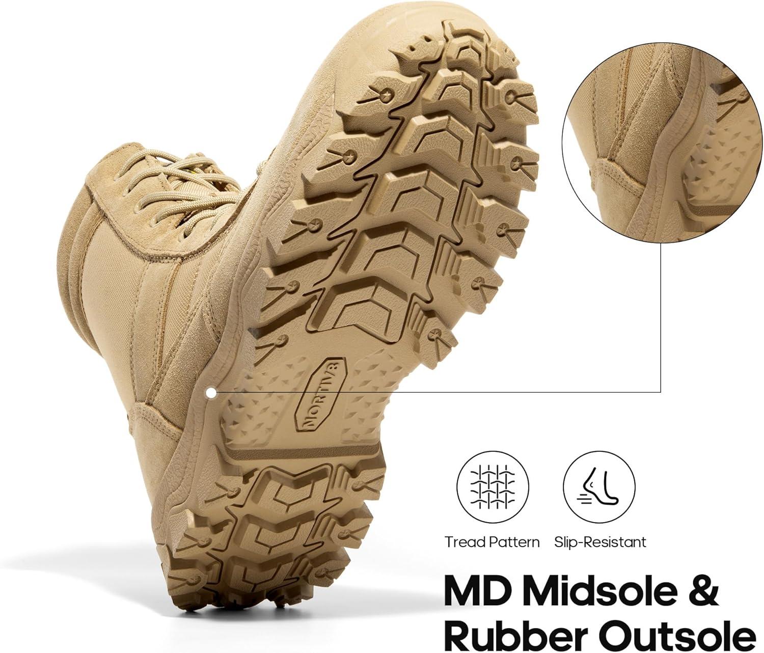 imageNORTIV 8 Mens Tactical Military Work Boots Side Zipper Outdoor Motorcycle Combat Boots 8 Inches 20 TrooperproSand