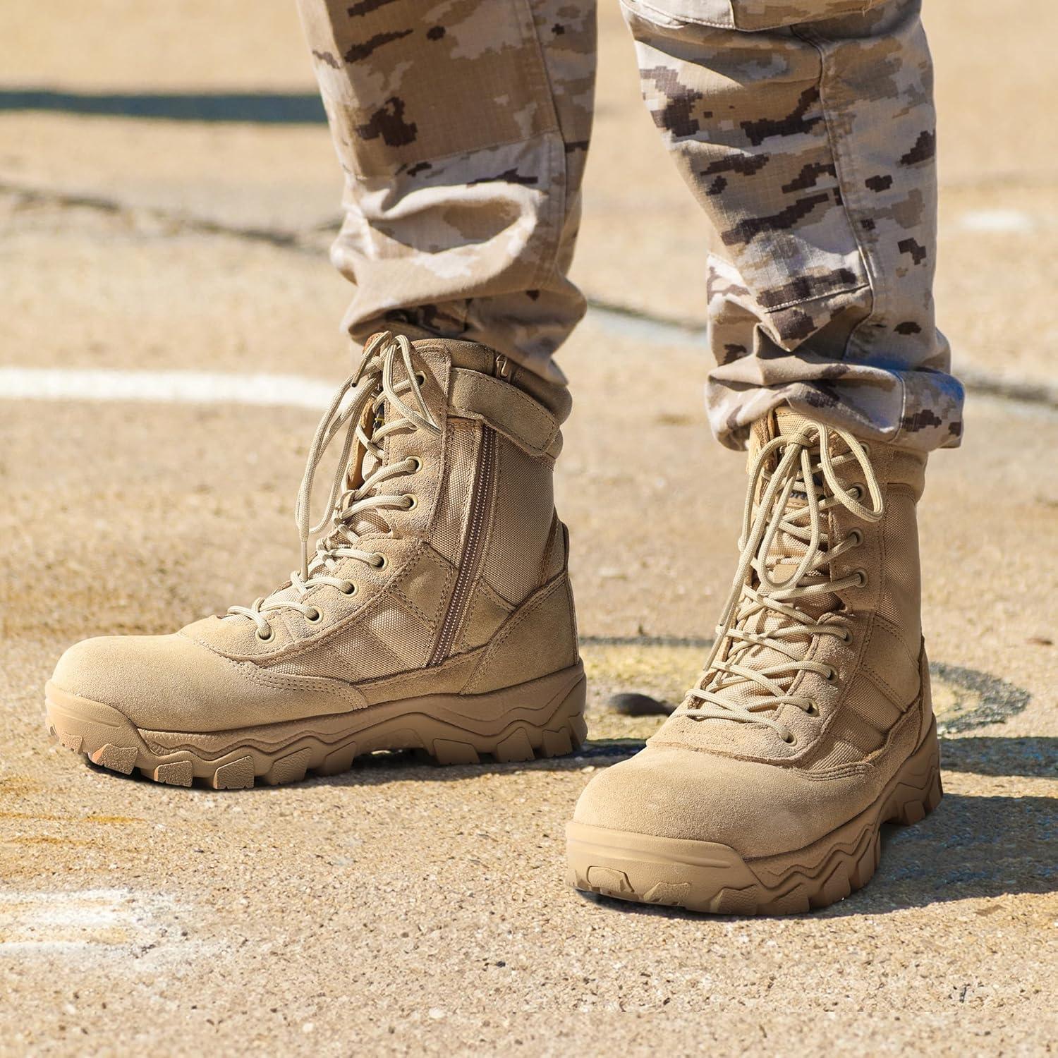 imageNORTIV 8 Mens Tactical Military Work Boots Side Zipper Outdoor Motorcycle Combat Boots 8 Inches 20 TrooperproSand