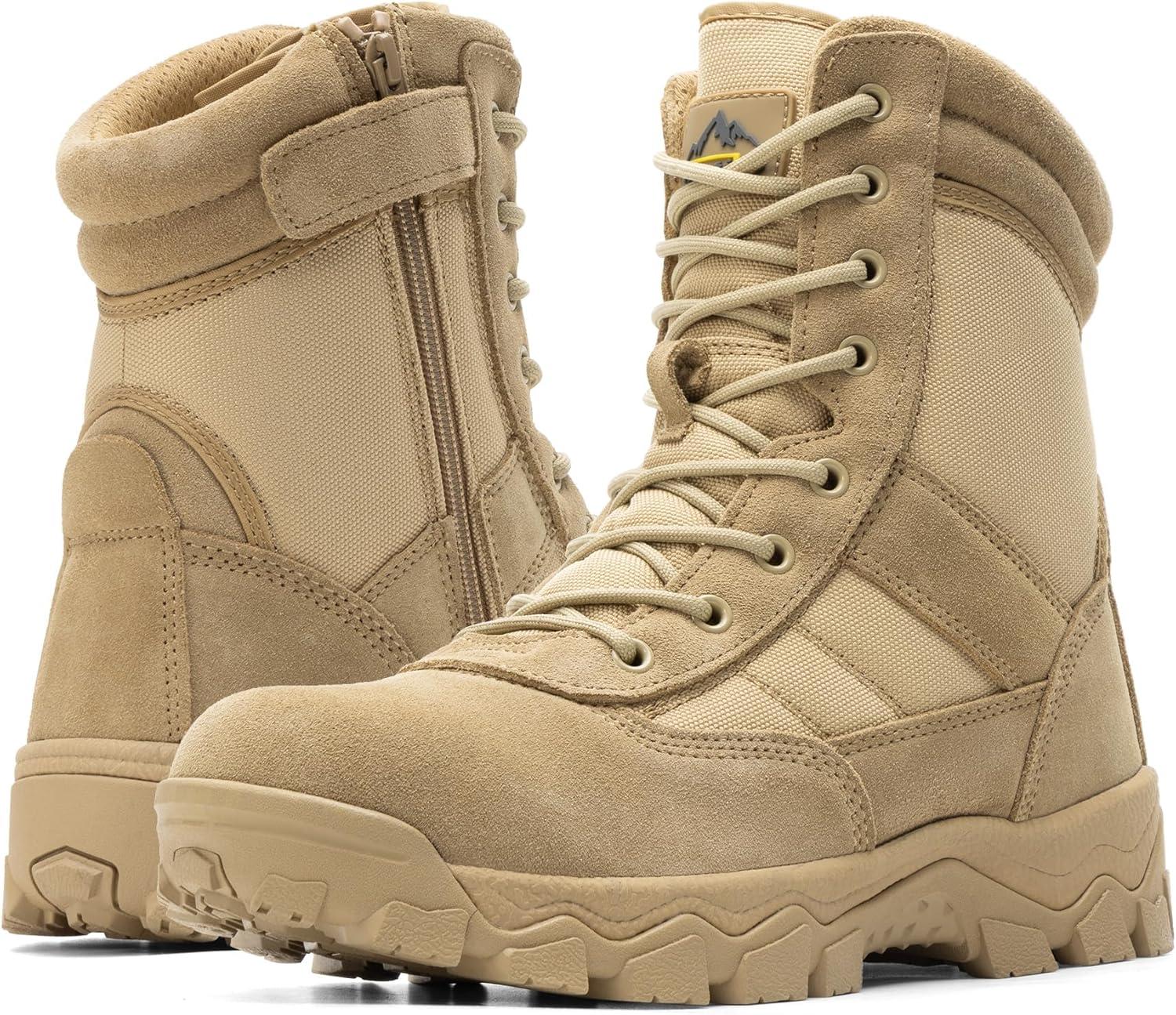 imageNORTIV 8 Mens Tactical Military Work Boots Side Zipper Outdoor Motorcycle Combat Boots 8 Inches 20 TrooperproSand