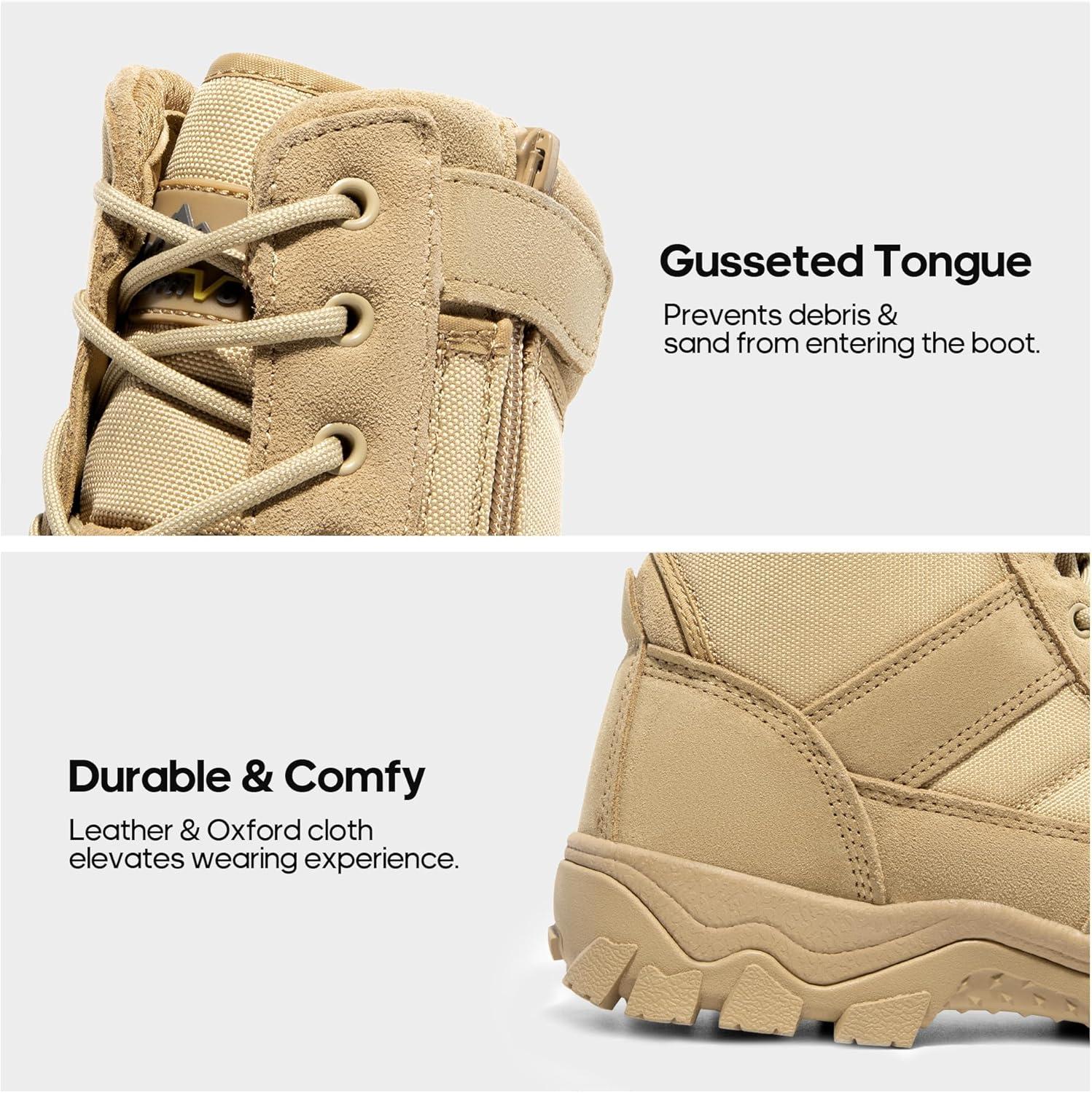imageNORTIV 8 Mens Tactical Military Work Boots Side Zipper Outdoor Motorcycle Combat Boots 8 Inches 20 TrooperproSand