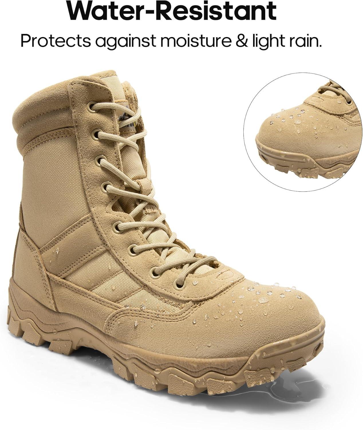 imageNORTIV 8 Mens Tactical Military Work Boots Side Zipper Outdoor Motorcycle Combat Boots 8 Inches 20 TrooperproSand