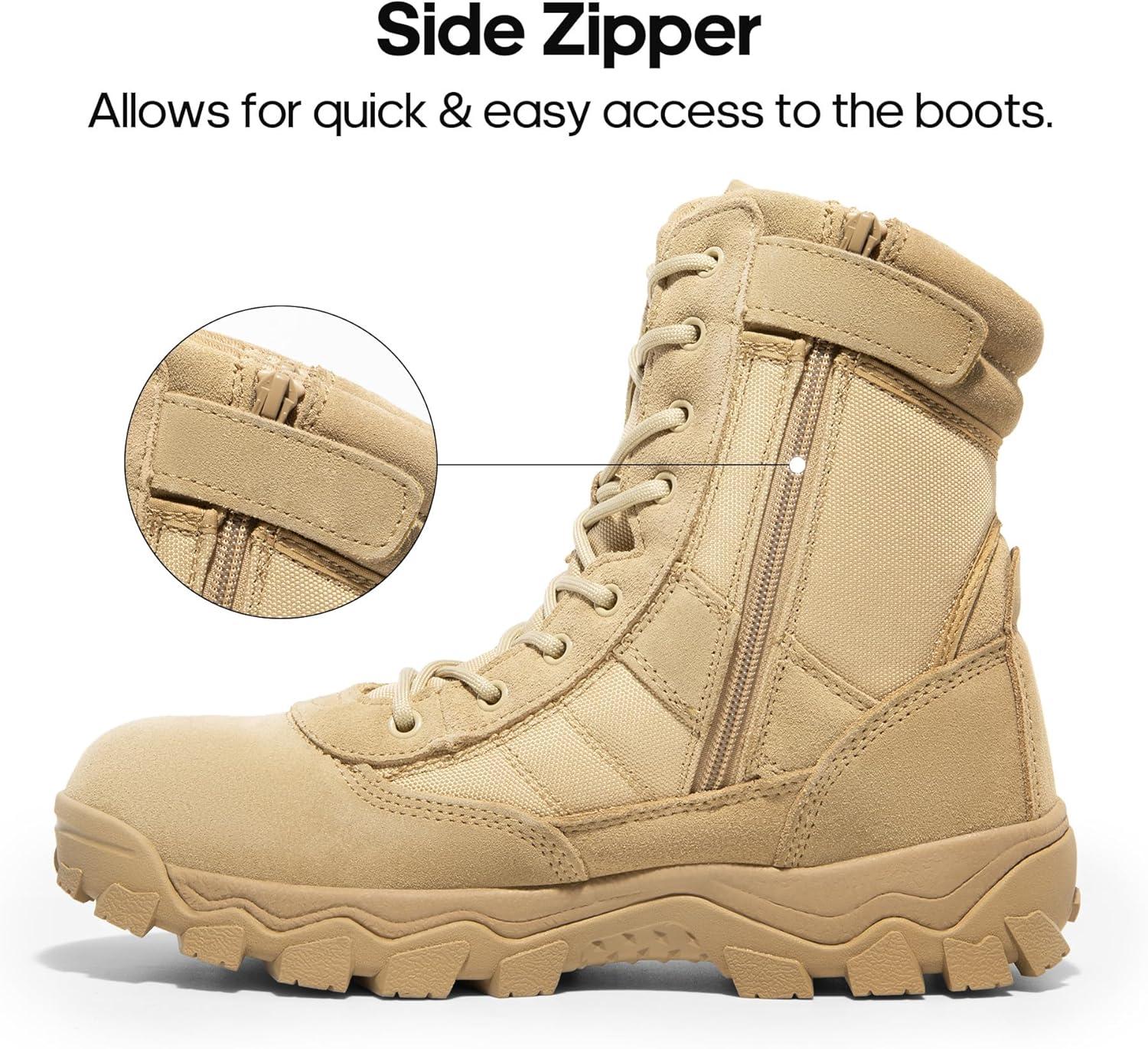 imageNORTIV 8 Mens Tactical Military Work Boots Side Zipper Outdoor Motorcycle Combat Boots 8 Inches 20 TrooperproSand