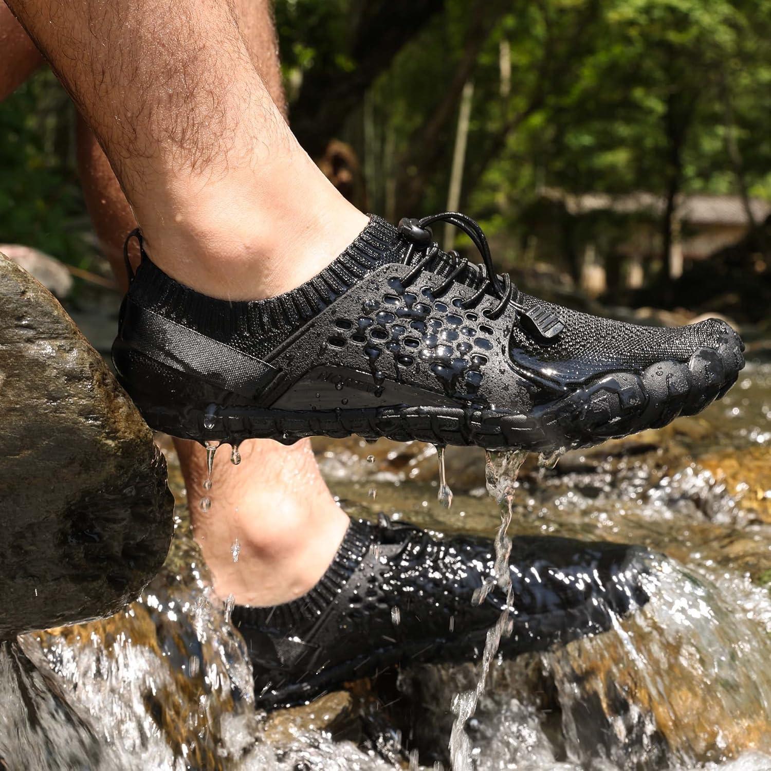 imageNORTIV 8 Mens Water Shoes Barefoot Athletic Lightweight Sports Aqua Shoes Outdoor Swim Fishing Hiking Diving Surf Walking Water Shoe TREKMANBlack