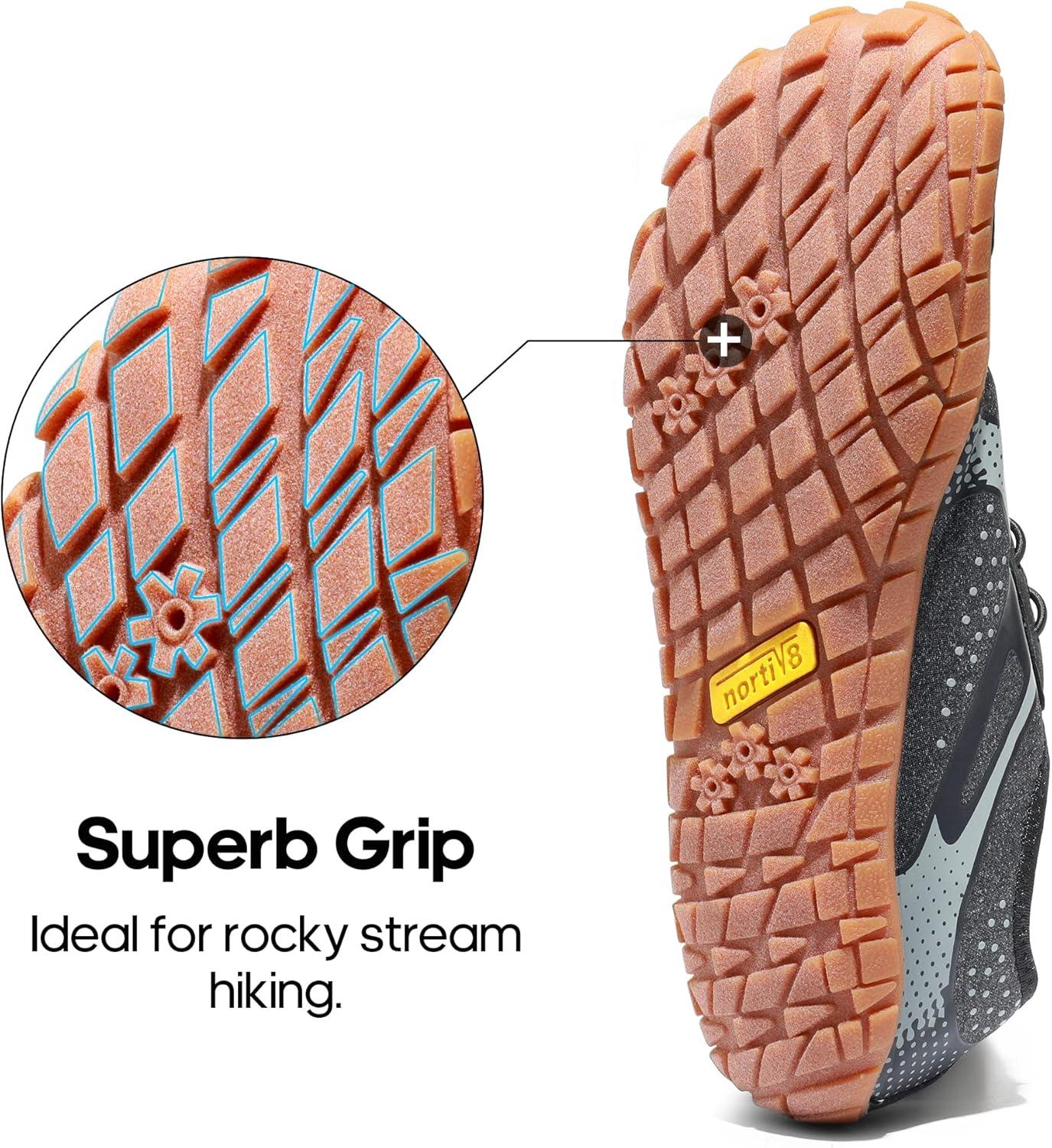 imageNORTIV 8 Mens Water Shoes Barefoot Athletic Lightweight Sports Aqua Shoes Outdoor Swim Fishing Hiking Diving Surf Walking Water Shoe TREKMANBlackGreyBrown