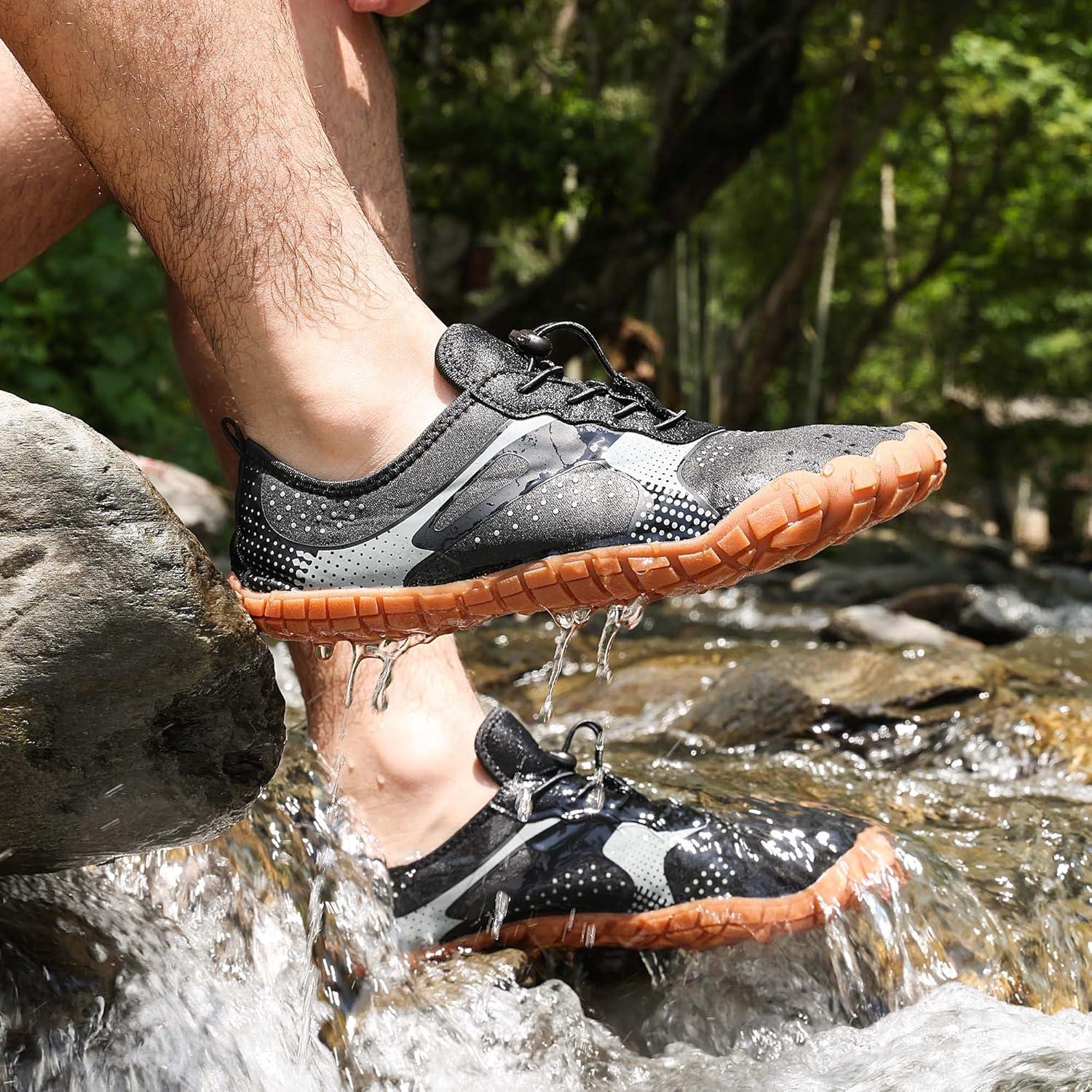 imageNORTIV 8 Mens Water Shoes Barefoot Athletic Lightweight Sports Aqua Shoes Outdoor Swim Fishing Hiking Diving Surf Walking Water Shoe TREKMANBlackGreyBrown