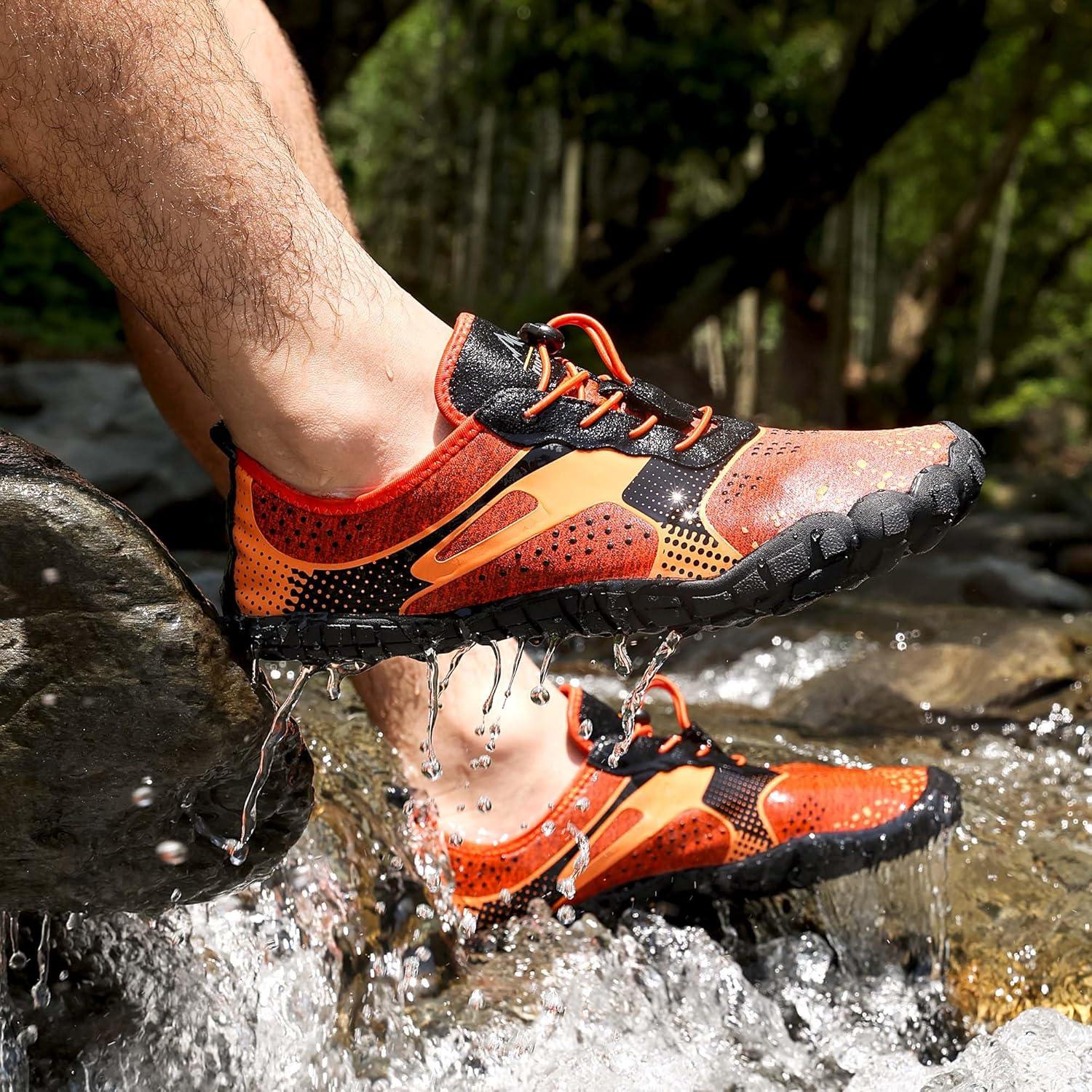 imageNORTIV 8 Mens Water Shoes Barefoot Athletic Lightweight Sports Aqua Shoes Outdoor Swim Fishing Hiking Diving Surf Walking Water Shoe TREKMANOrangeBlack