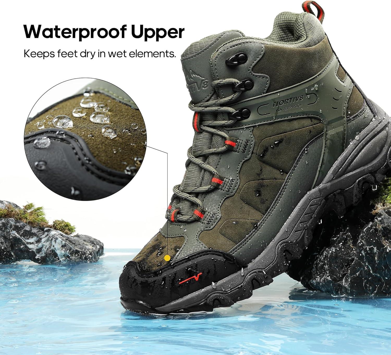 imageNORTIV 8 Mens Waterproof Hiking Boots Outdoor Mid Trekking Lightweight Mountaineering Shoes PaladinArmy Green
