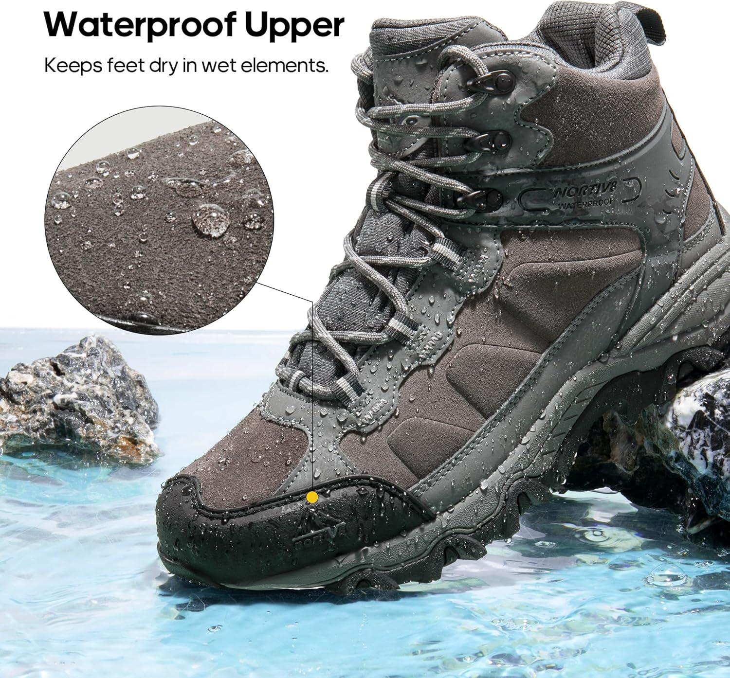 imageNORTIV 8 Mens Waterproof Hiking Boots Outdoor Mid Trekking Lightweight Mountaineering Shoes PaladinDark Grey