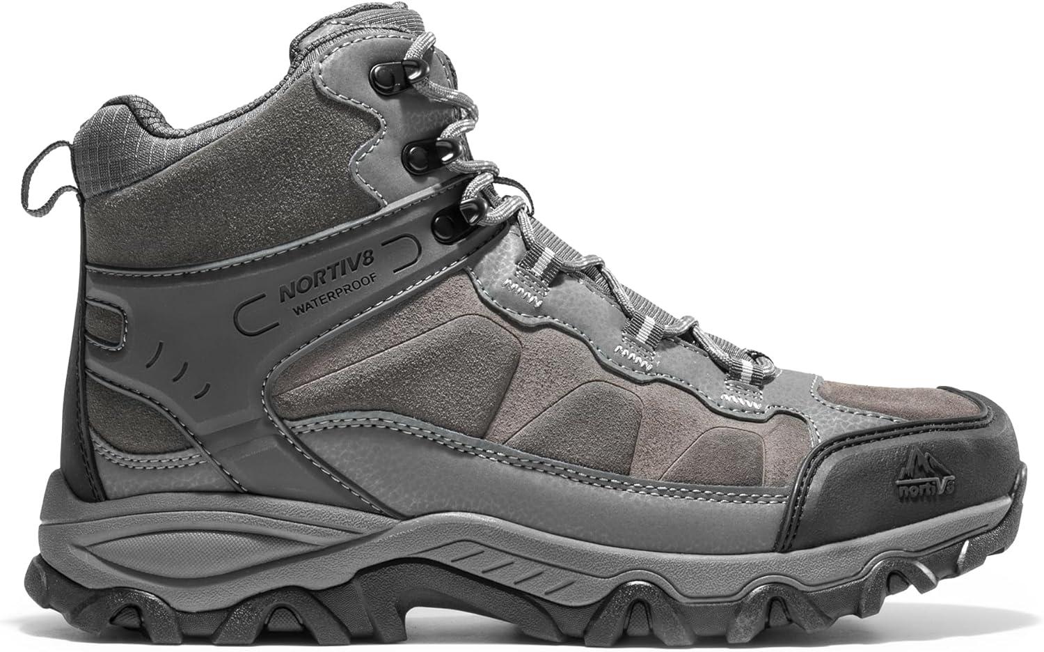 imageNORTIV 8 Mens Waterproof Hiking Boots Outdoor Mid Trekking Lightweight Mountaineering Shoes PaladinDark Grey