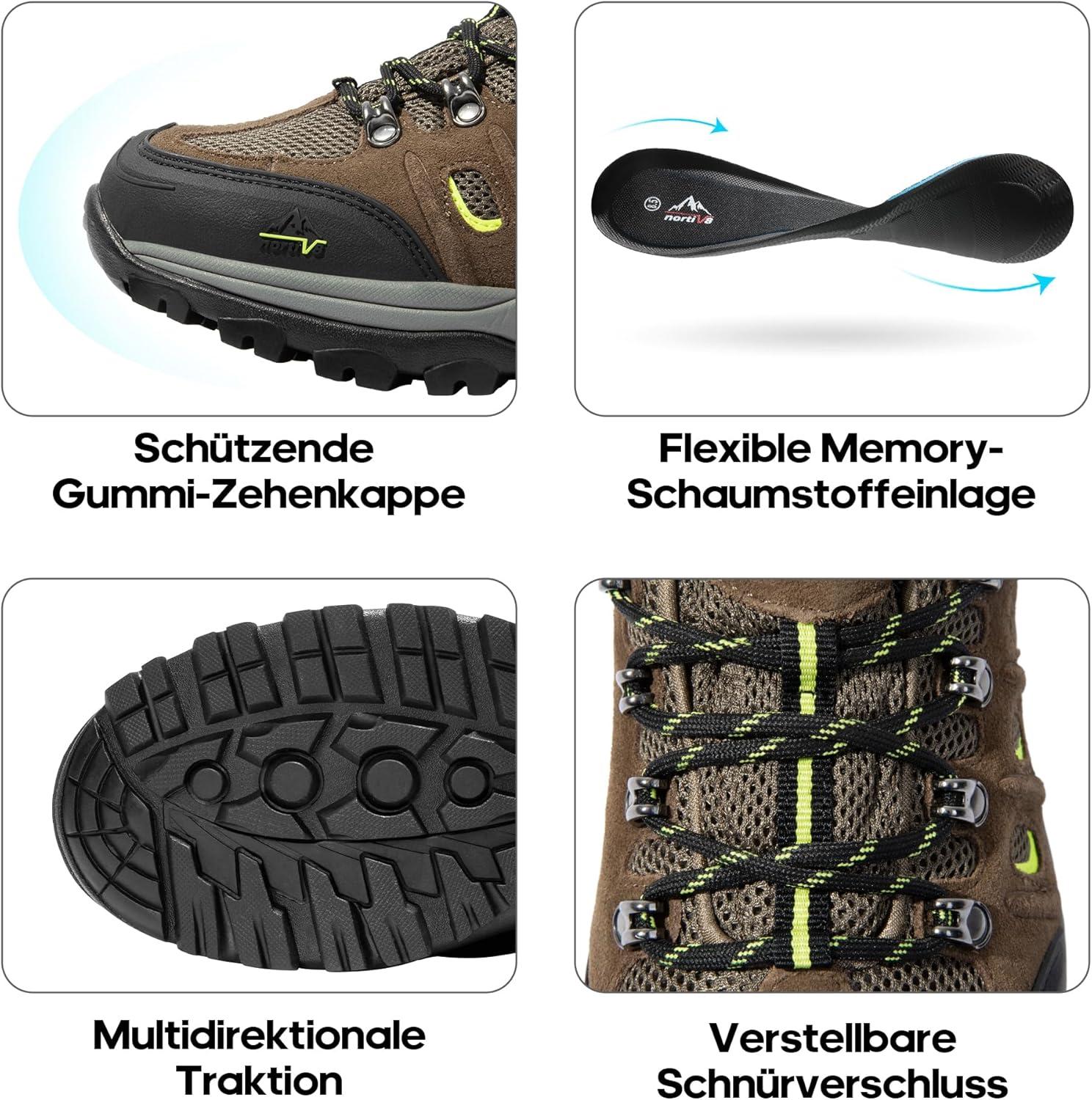 imageNORTIV 8 Mens Waterproof Hiking Shoes Leather LowTop Hiking Shoes for Outdoor Trailing Trekking Camping Walking QuestBlackBrownYellow