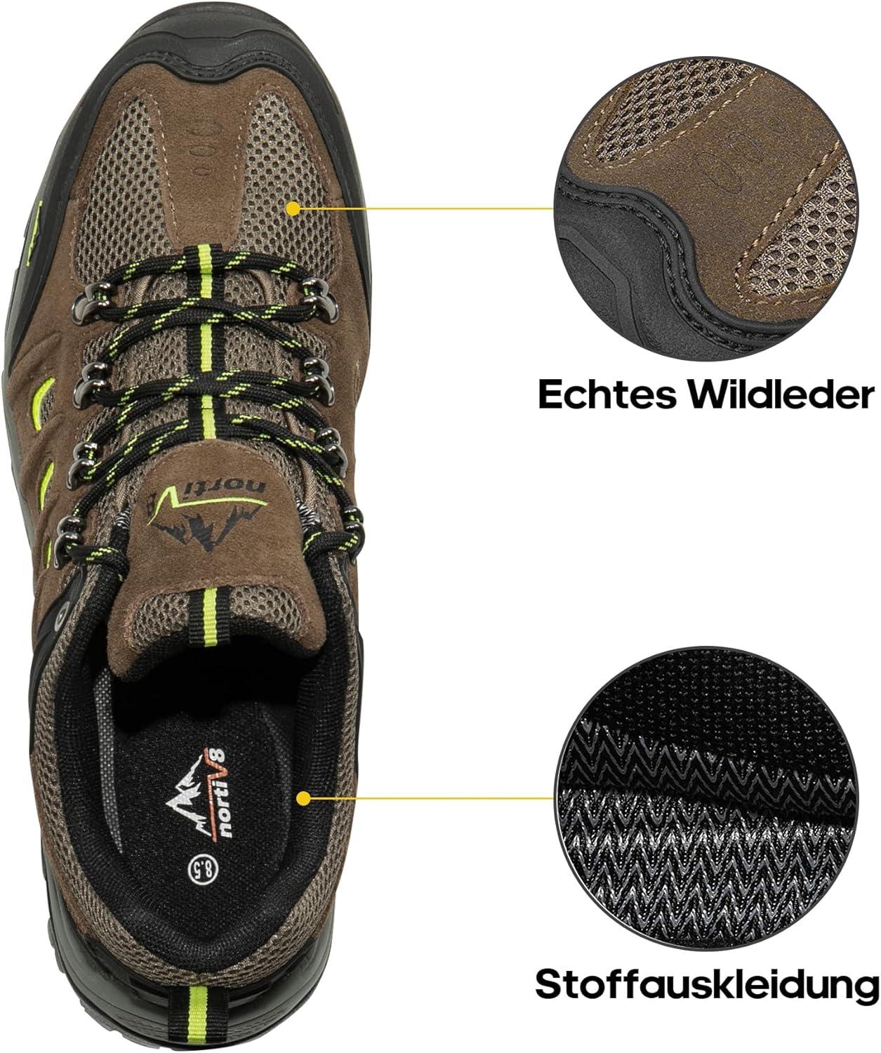 imageNORTIV 8 Mens Waterproof Hiking Shoes Leather LowTop Hiking Shoes for Outdoor Trailing Trekking Camping Walking QuestBlackBrownYellow