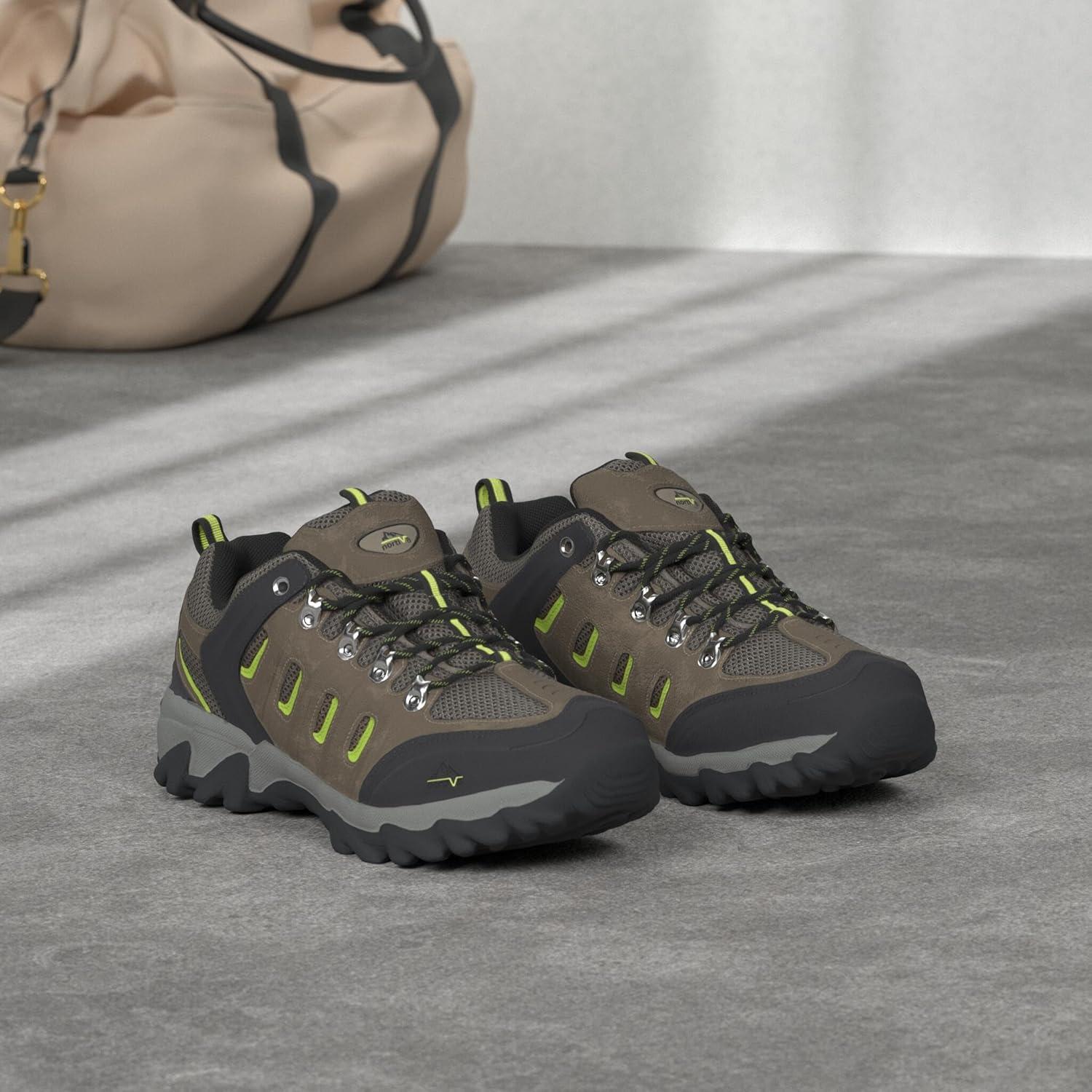 imageNORTIV 8 Mens Waterproof Hiking Shoes Leather LowTop Hiking Shoes for Outdoor Trailing Trekking Camping Walking QuestBlackBrownYellow