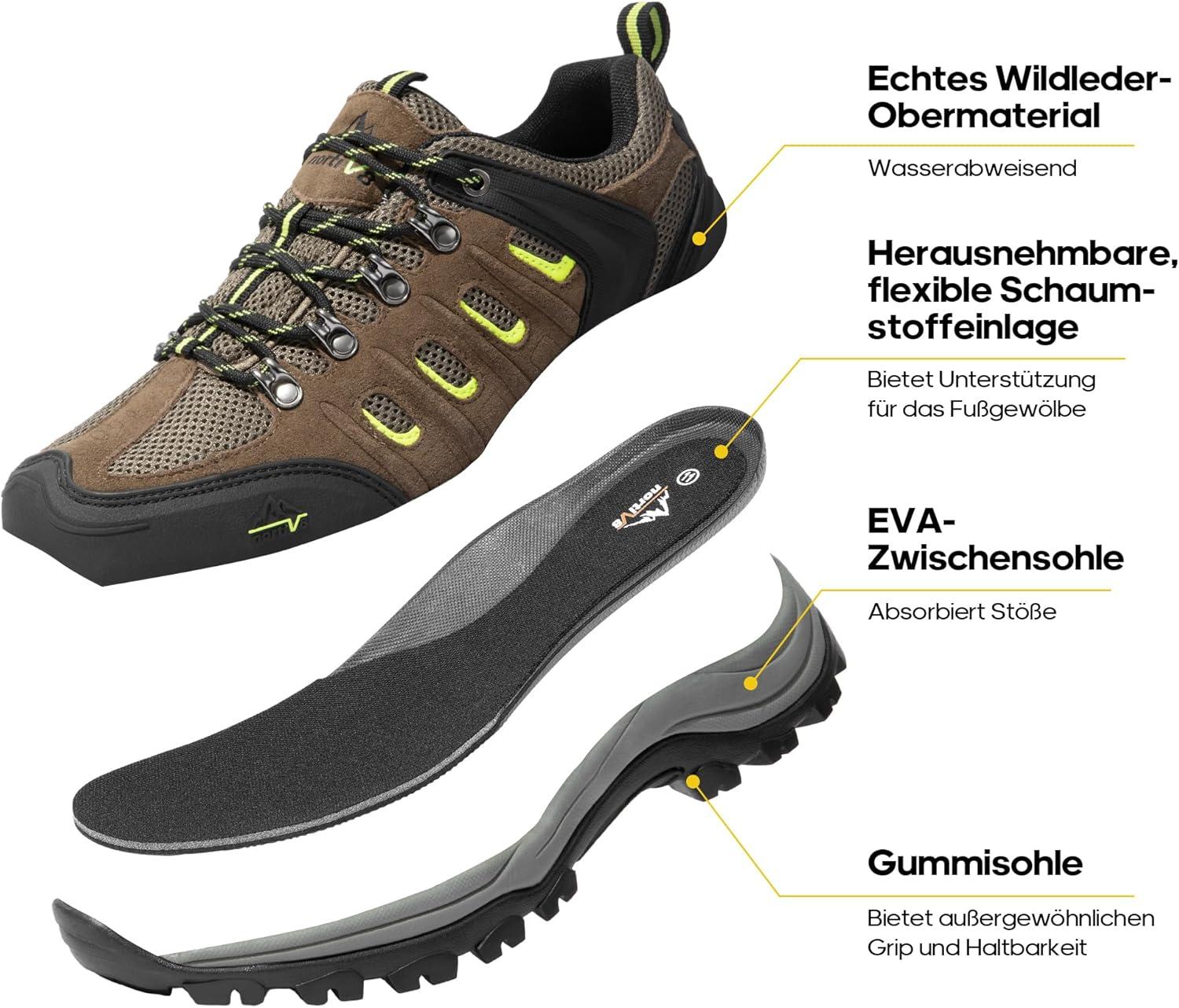 imageNORTIV 8 Mens Waterproof Hiking Shoes Leather LowTop Hiking Shoes for Outdoor Trailing Trekking Camping Walking QuestBlackBrownYellow