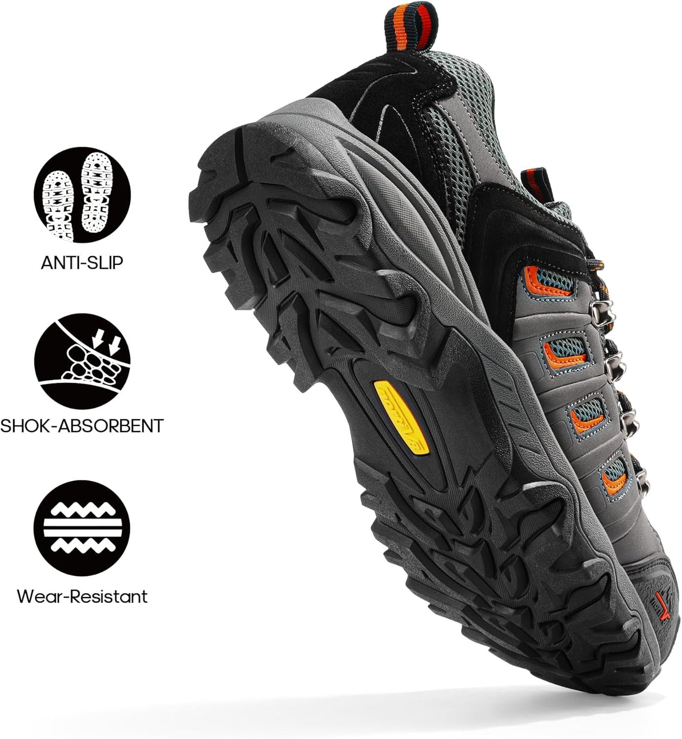 imageNORTIV 8 Mens Waterproof Hiking Shoes Leather LowTop Hiking Shoes for Outdoor Trailing Trekking Camping Walking QuestBlackDark GreyOrangepu