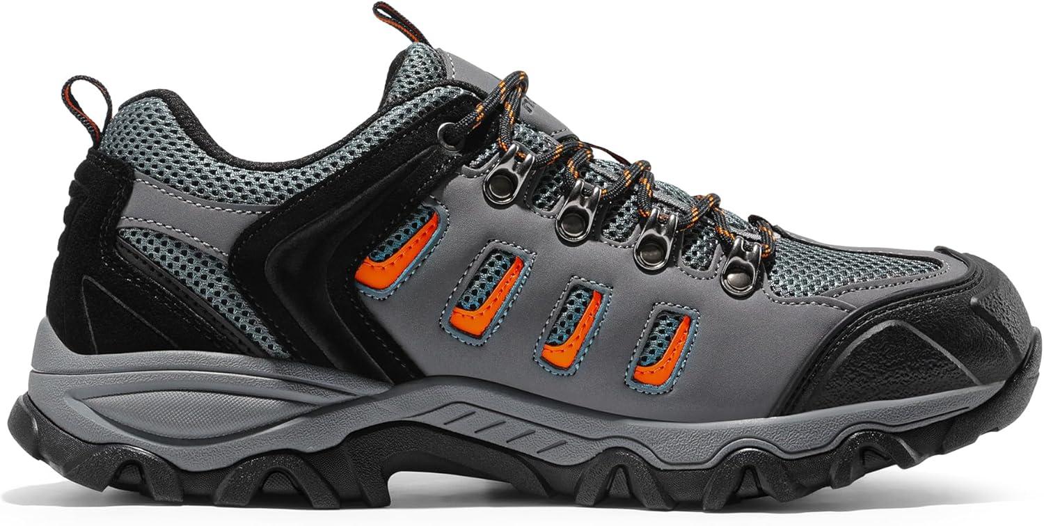 imageNORTIV 8 Mens Waterproof Hiking Shoes Leather LowTop Hiking Shoes for Outdoor Trailing Trekking Camping Walking QuestBlackDark GreyOrangepu