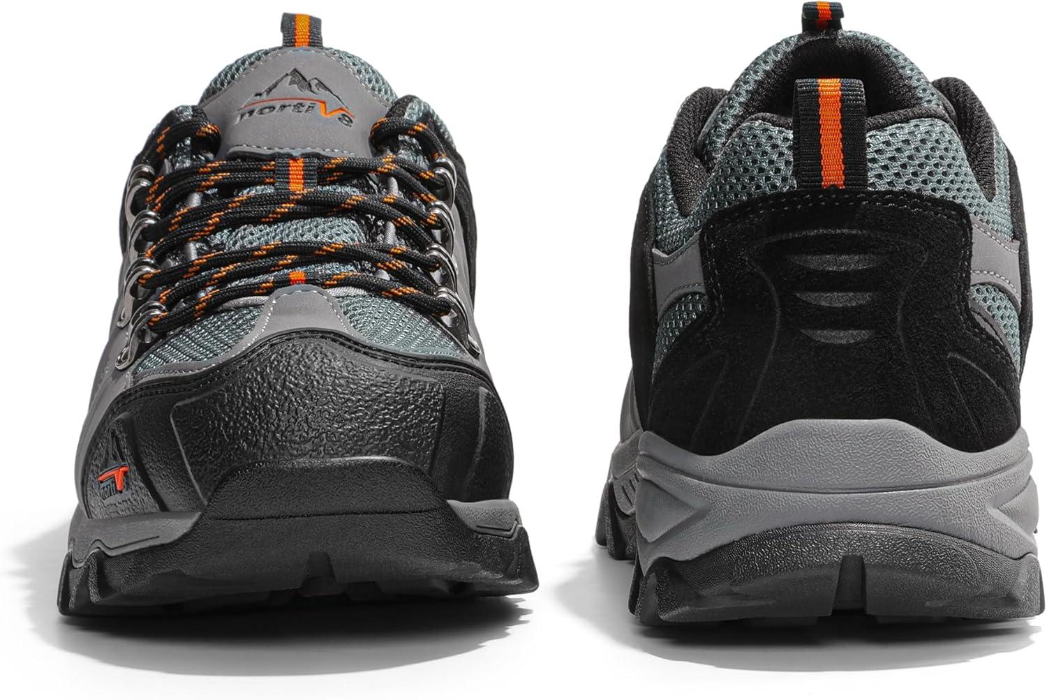 imageNORTIV 8 Mens Waterproof Hiking Shoes Leather LowTop Hiking Shoes for Outdoor Trailing Trekking Camping Walking QuestBlackDark GreyOrangepu