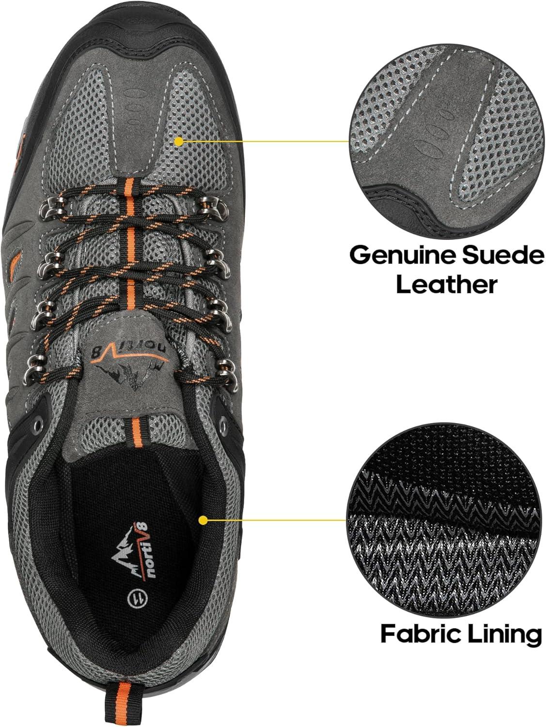 imageNORTIV 8 Mens Waterproof Hiking Shoes Leather LowTop Hiking Shoes for Outdoor Trailing Trekking Camping Walking QuestBlackDarkGreyOrange