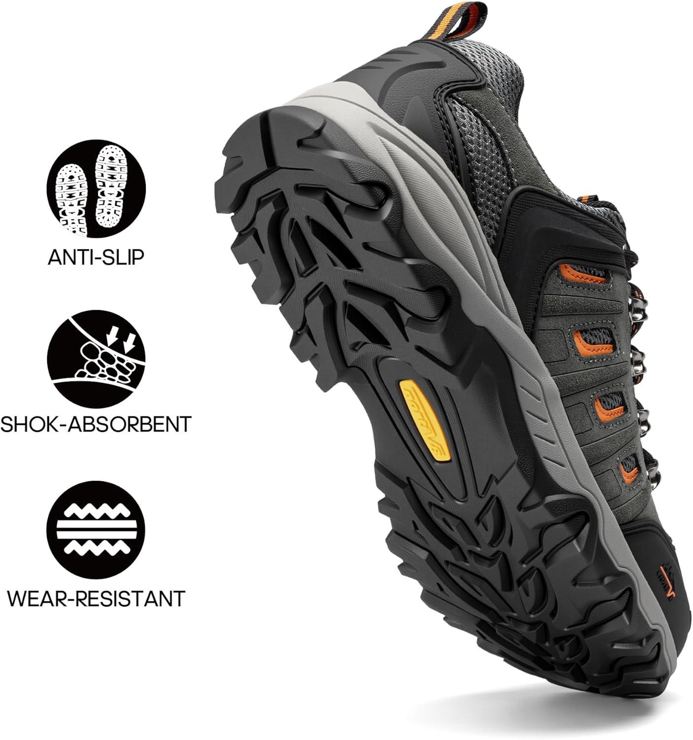 imageNORTIV 8 Mens Waterproof Hiking Shoes Leather LowTop Hiking Shoes for Outdoor Trailing Trekking Camping Walking QuestBlackDarkGreyOrange