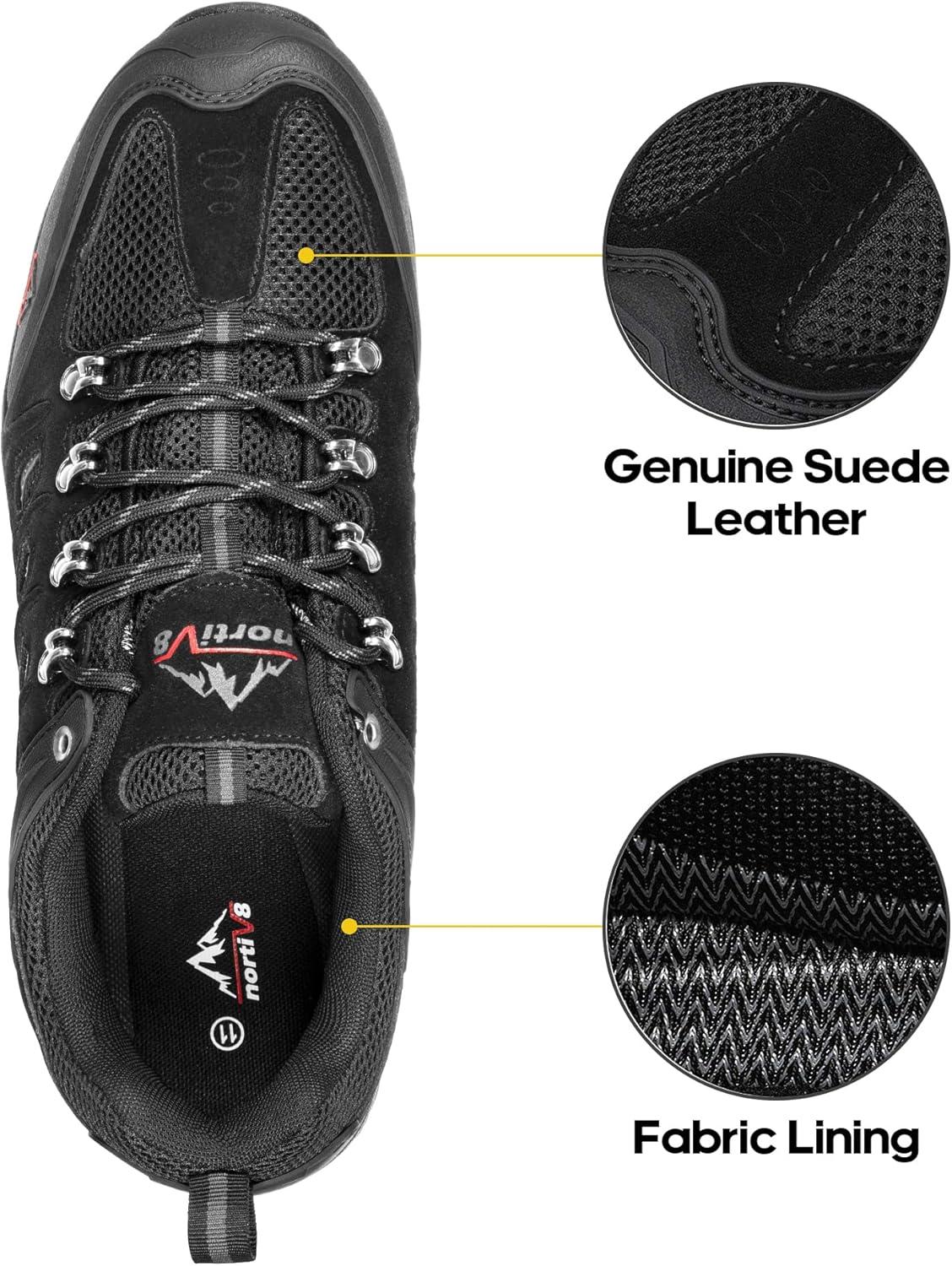 imageNORTIV 8 Mens Waterproof Hiking Shoes Leather LowTop Hiking Shoes for Outdoor Trailing Trekking Camping Walking QuestBlackGrey